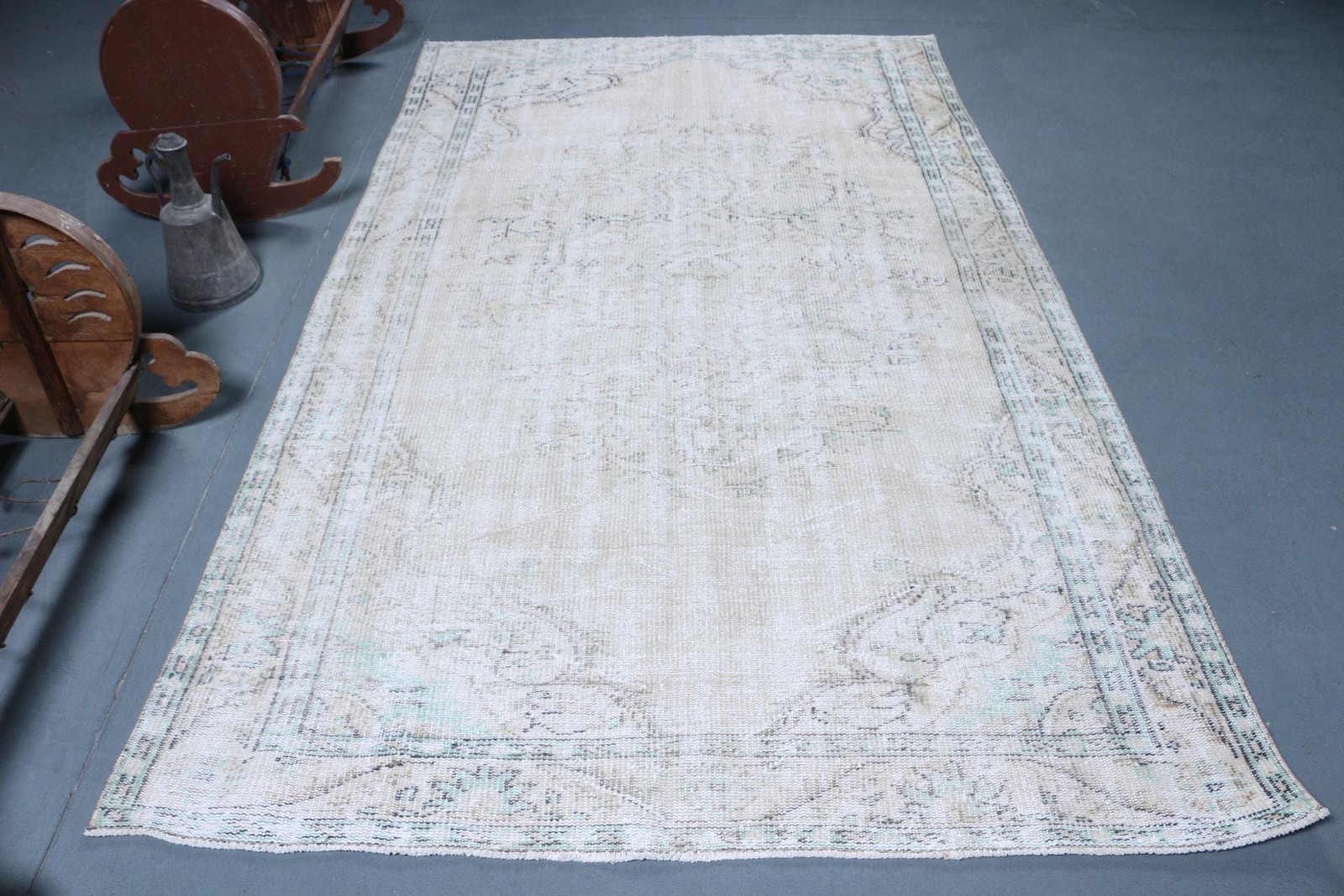 5,1×8,6 ft Rug, Turkish Vintage Rug, White Wool Rug
