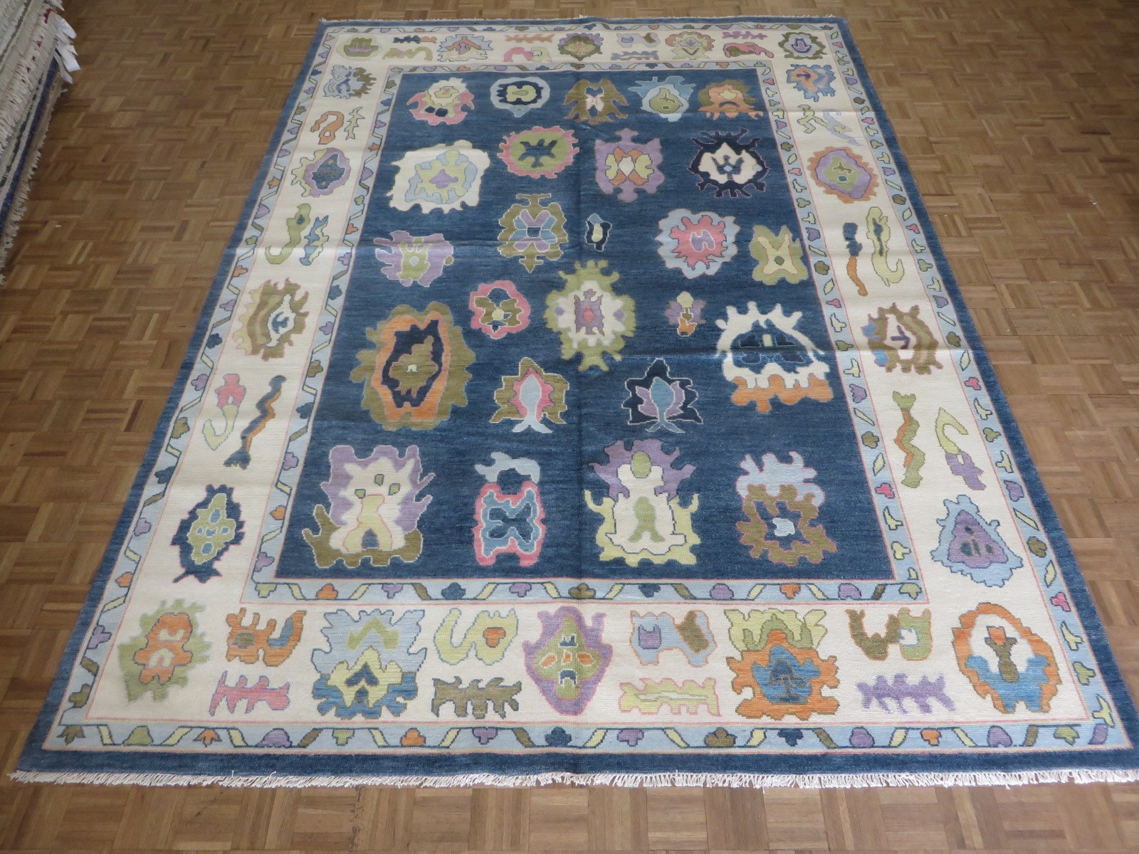 10’1 x 13’11 Hand Knotted Denim Blue Colorful Oushak Oriental Rug G16784
