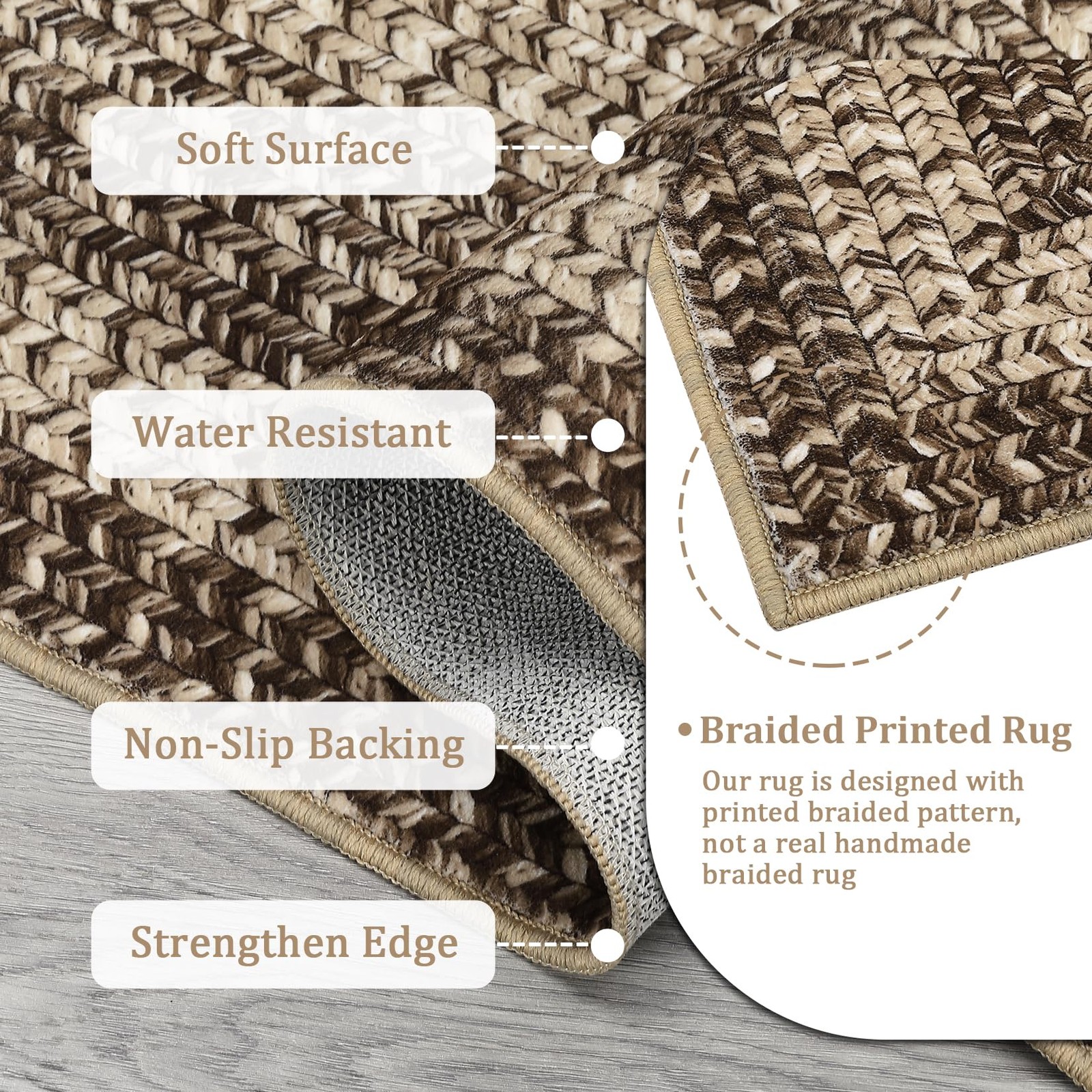 Luxloom Imitation Braided Collection-Print Large Washable Rug 9X12 Non-Slip