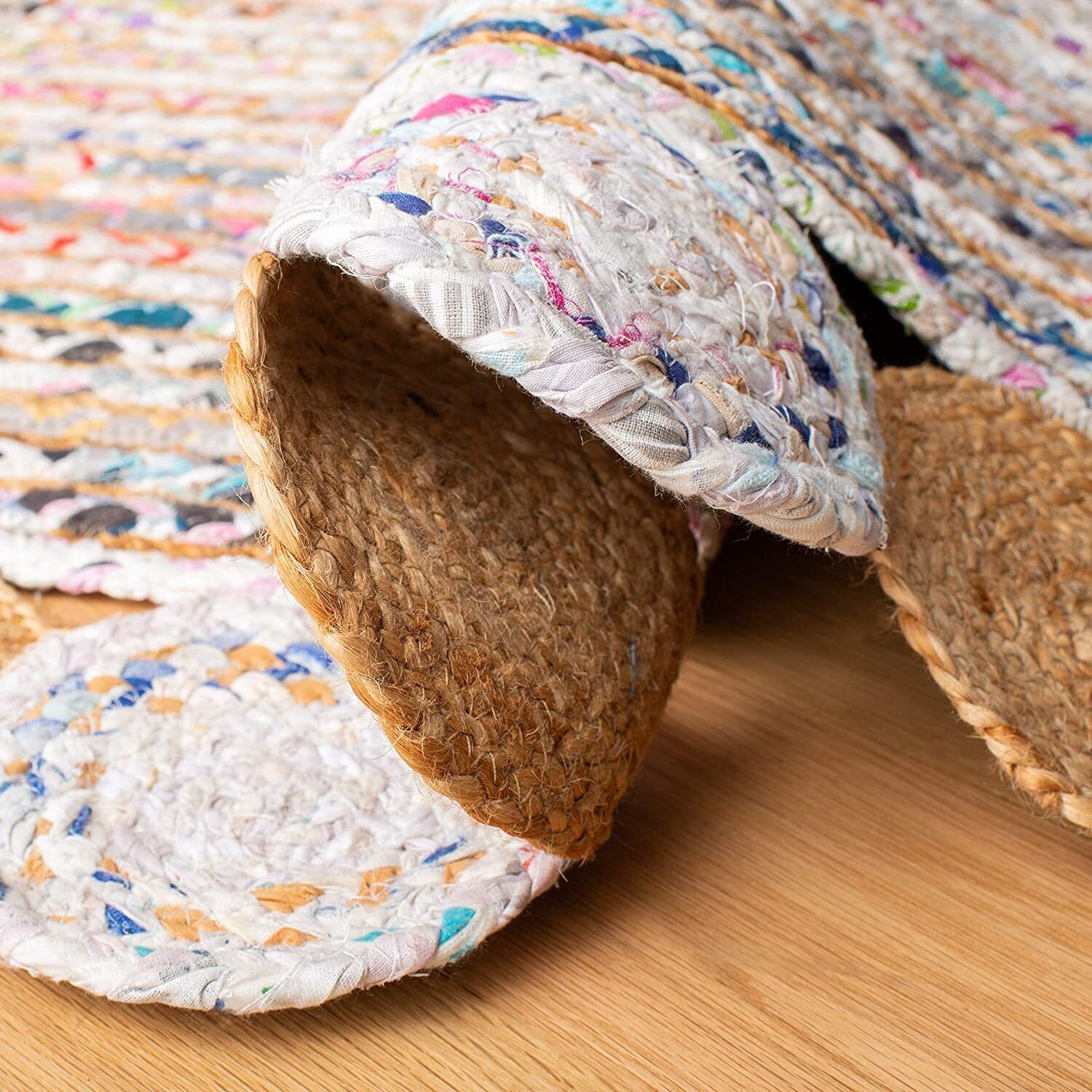 Rug Jute Cotton Circular Rug Square Any Room Jute Place-mat Handmade Area Rugs