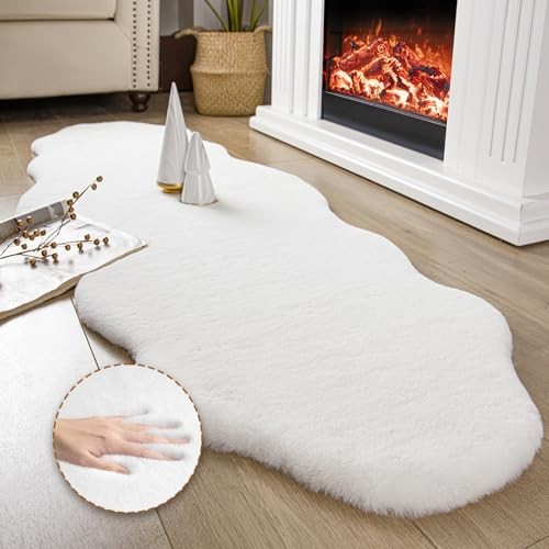 Ashler Faux Fur Rug, Upgraded Soft Faux Rabbit Fur White Area Rugs, 2 x 6