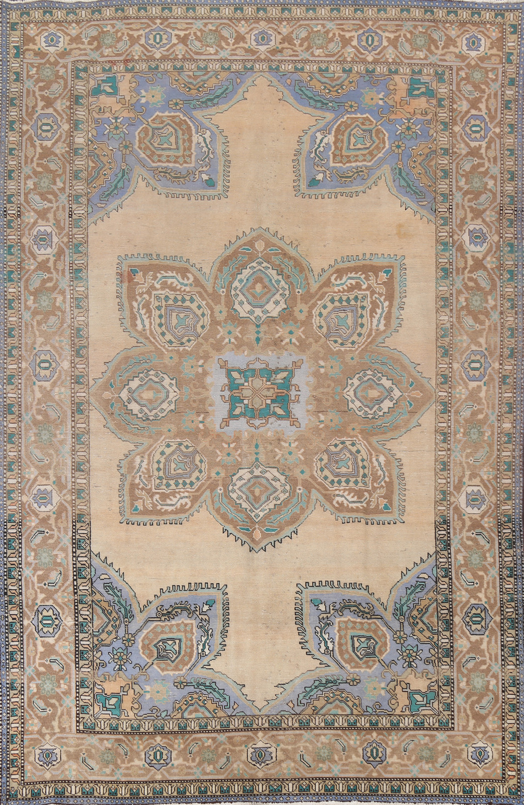 Antique Traditional Geometric Heriiz Serapi Area Rug 7×10 ft Hand-knotted Wool