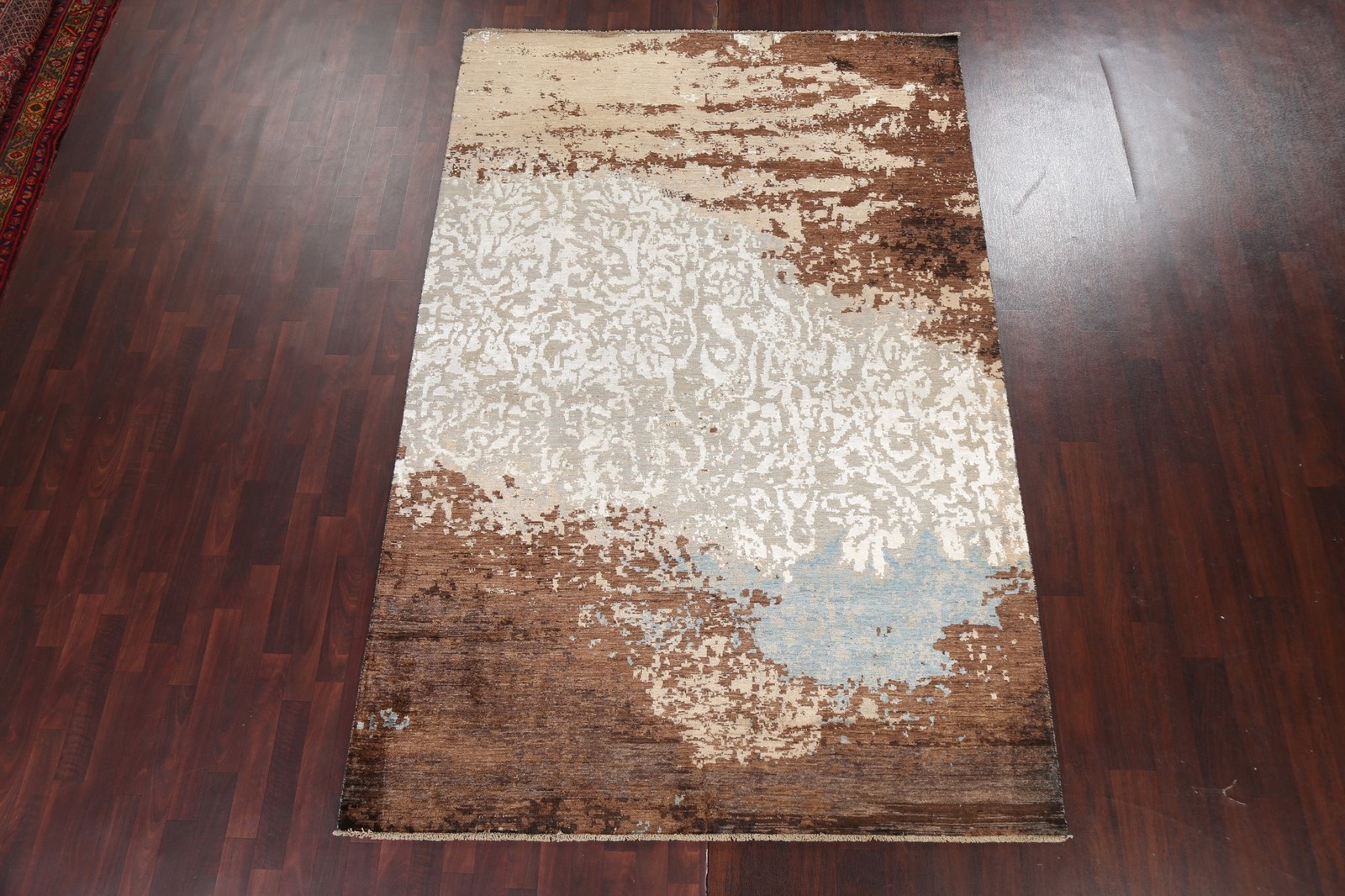 Vegetable Dye Wool & Silk Abstract Area Rug 6×10 Ft Hand-Knotted Modern Carpet