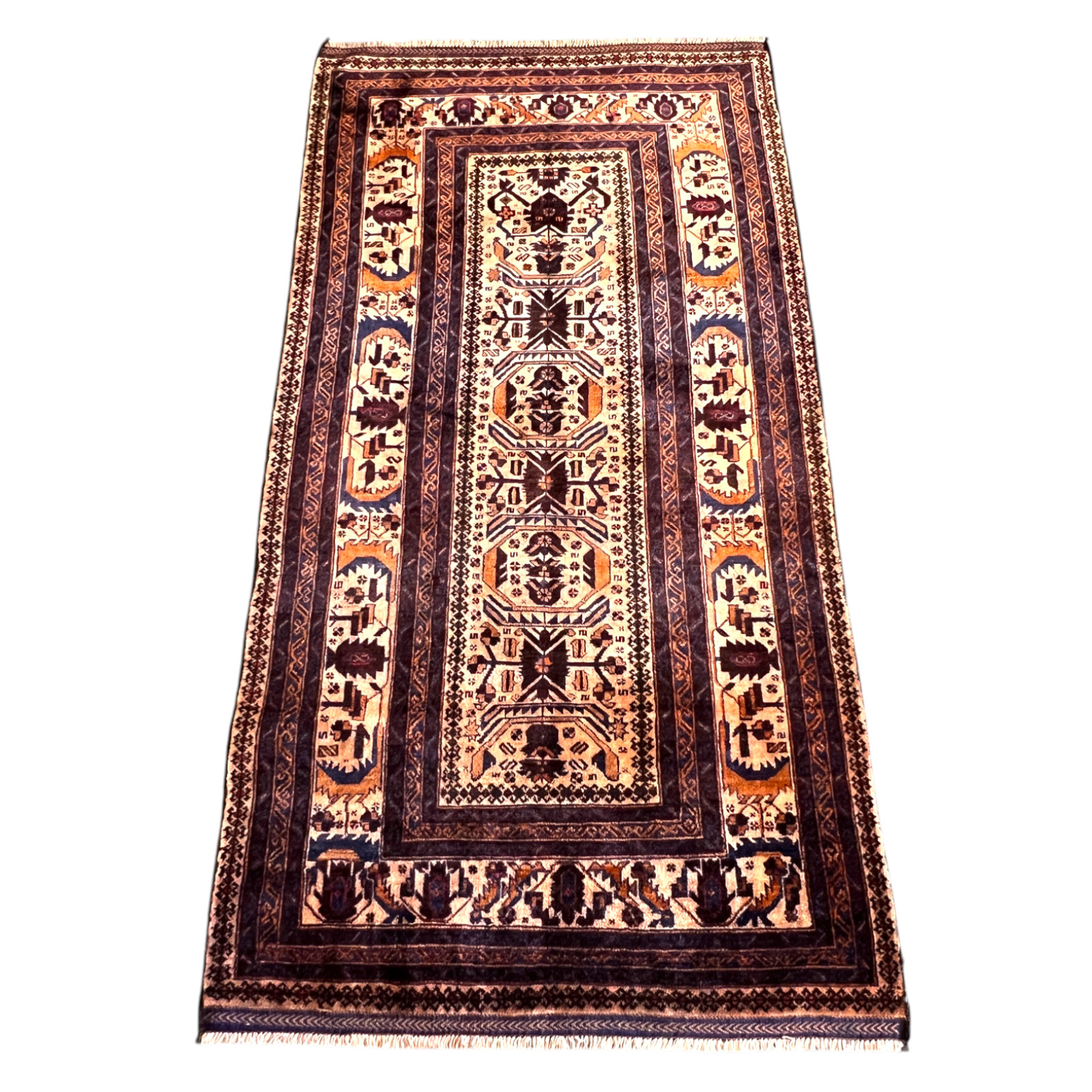 Vintage Afghan Baluchi Rug – Wool Tribal Carpet, 3’7 x 6’10, Boho Home Decor