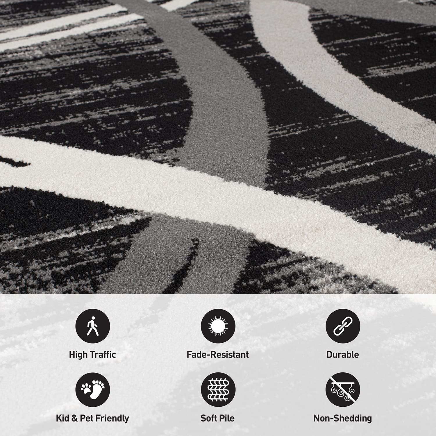 Rugshop Modern Wavy Circles Design Area Rug 7’10 X 10’2 Black Kitchen