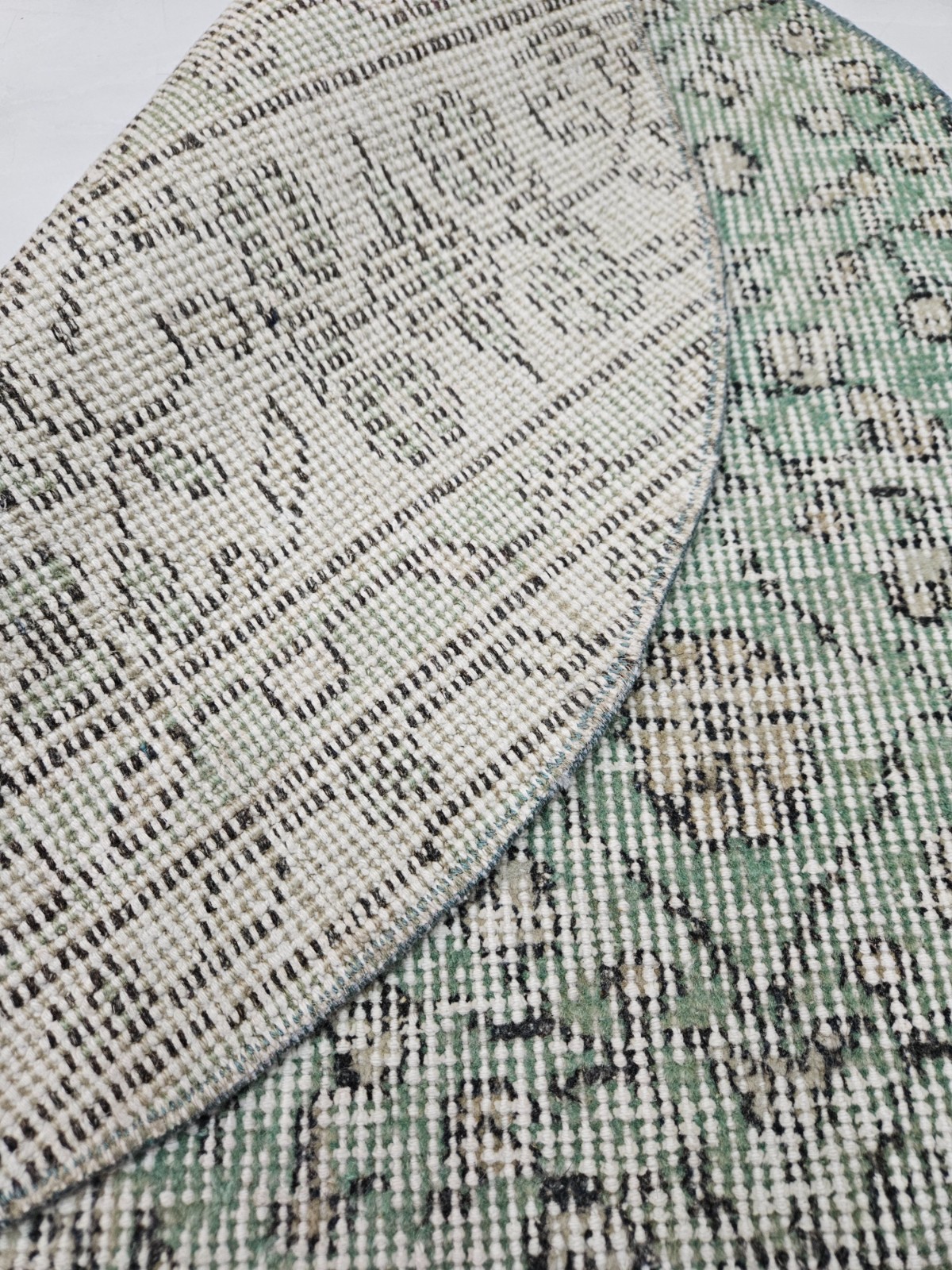 2 x 2 ft Vintage Small Round Turkish Rug, Handwoven Floral Green and Beige Rug