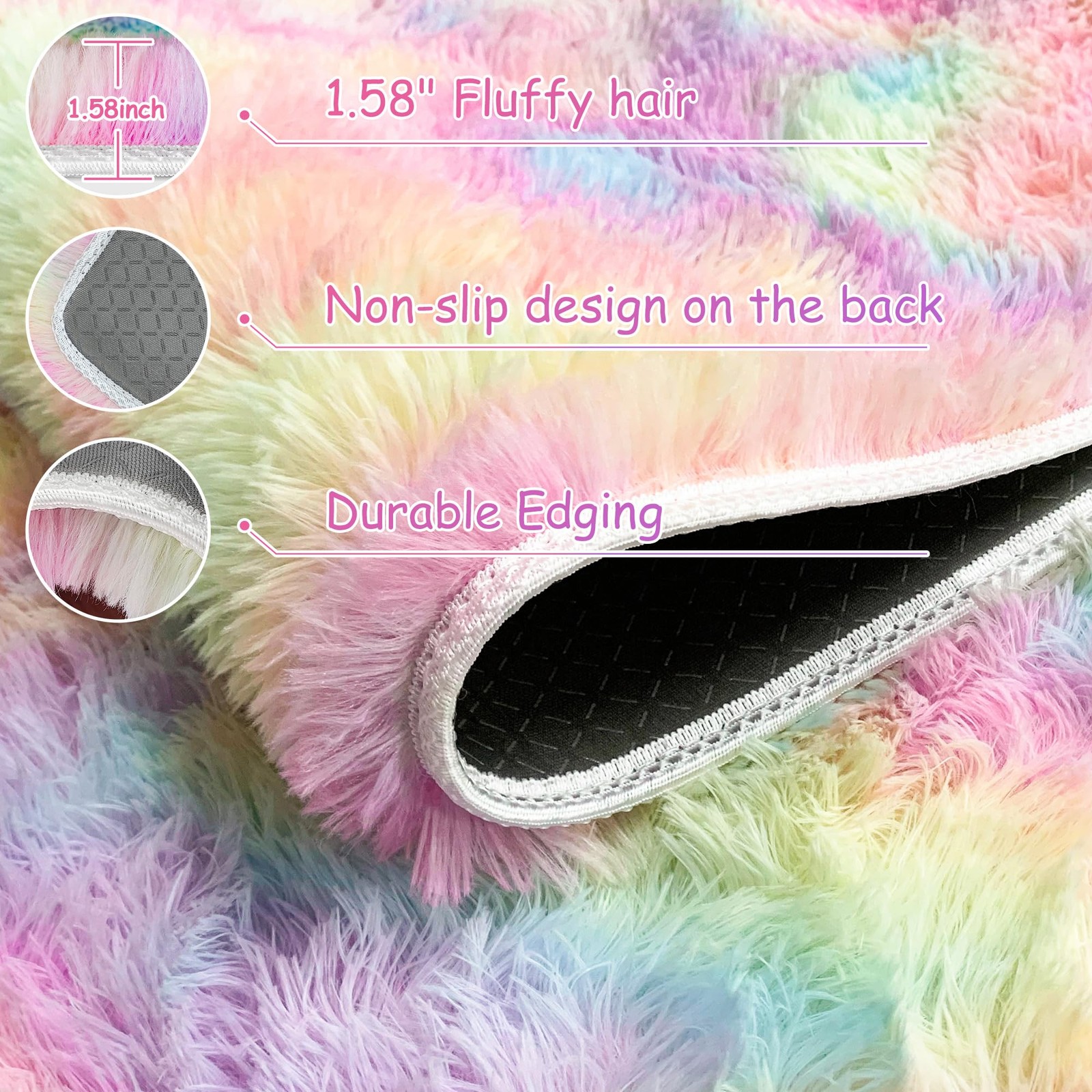 TENNOLA 2×3 Small Area Rug Unicorn Rainbow Rugs for Girls Bedroom Soft Fluffy…