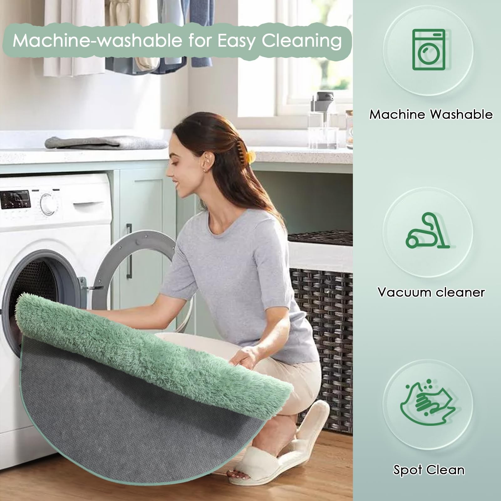 Amdrebio Sage Green Round Rug 5Ft Bedroom, Fluffy Furry Circle Nursery Kids Room
