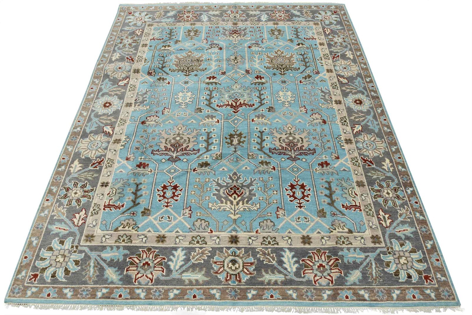 Oushak Rug 8’2” x 10′ Blue Wool Traditional Hand-Knotted Oriental Carpet