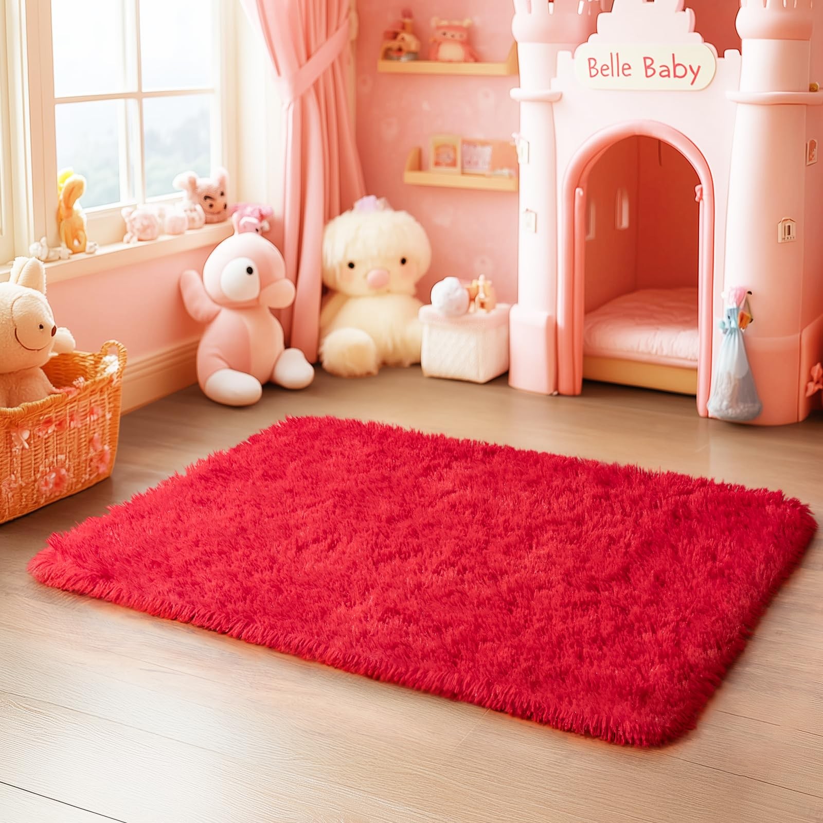 PIPABOBO Red Rugs for Bedroom, Small Fluffy Shag Rug 2×3 Fuzzy Throw Carpet f…