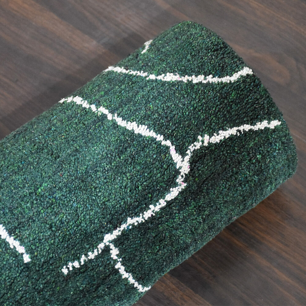 Hand Knotted Loom Silk Mix Area Rug Contemporary Dark Green White BBH BBLSM628