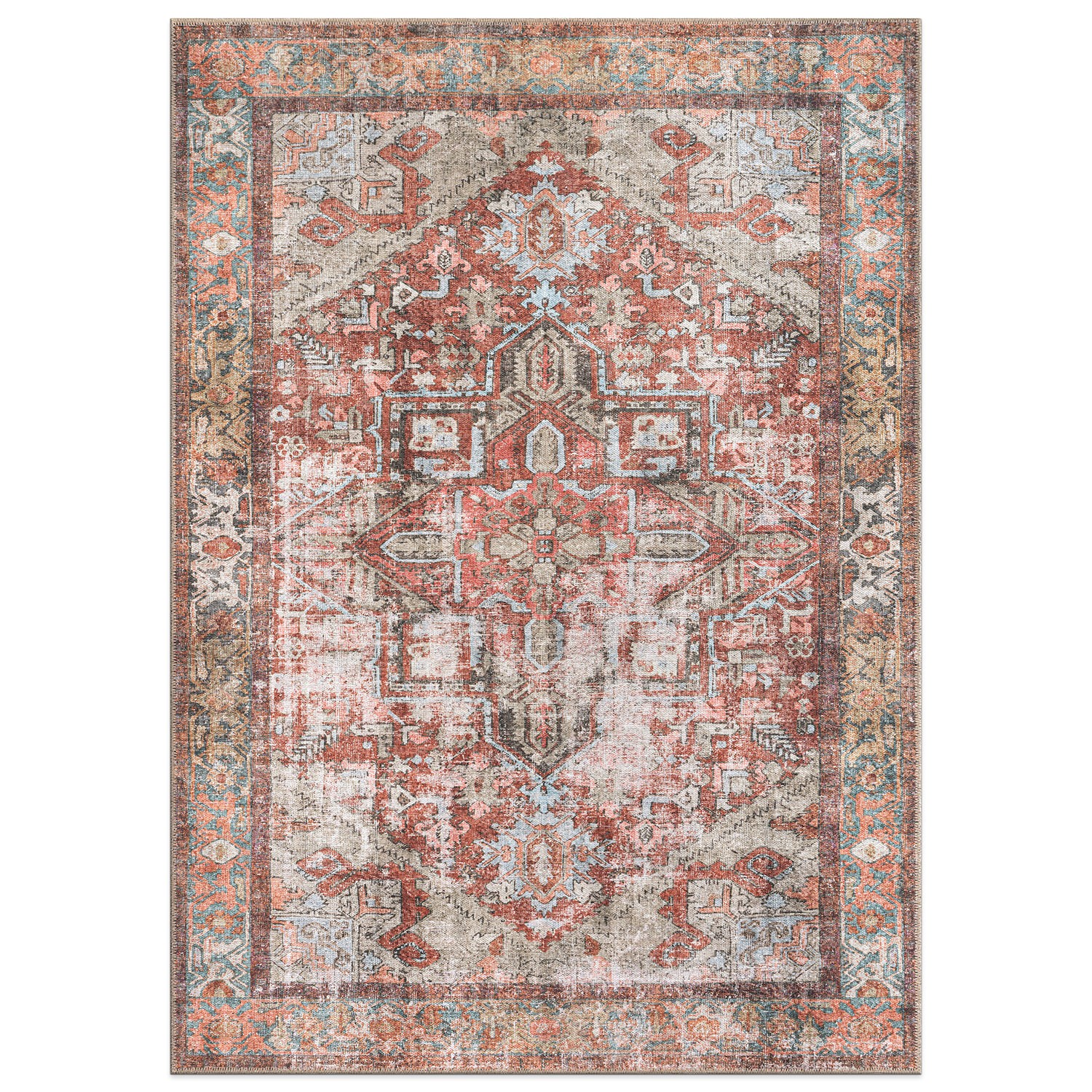 Rugshop Area Carpets Vintage Boho Medallion Machine Washable Non-Slip Area Rugs