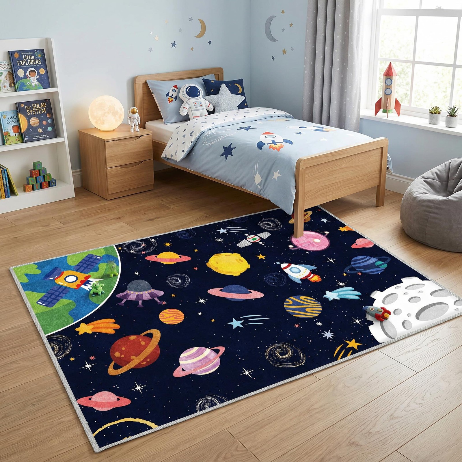 Space Kids Car Rug Playmat Carpet, 39”x59” Playroom Planet Rug for Playing …
