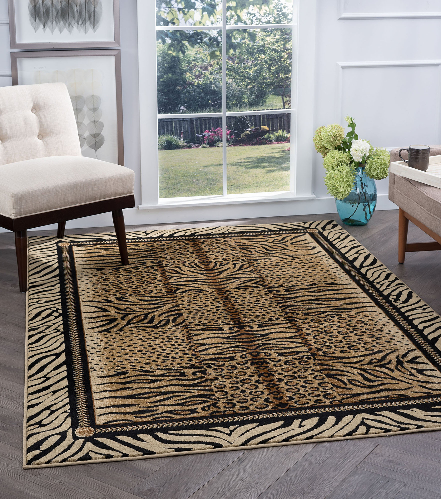 Beige Zebra Tiger Leopard Animal Print Area Rug 8753 – Aprx 7′ 10″ x 10′ 3″