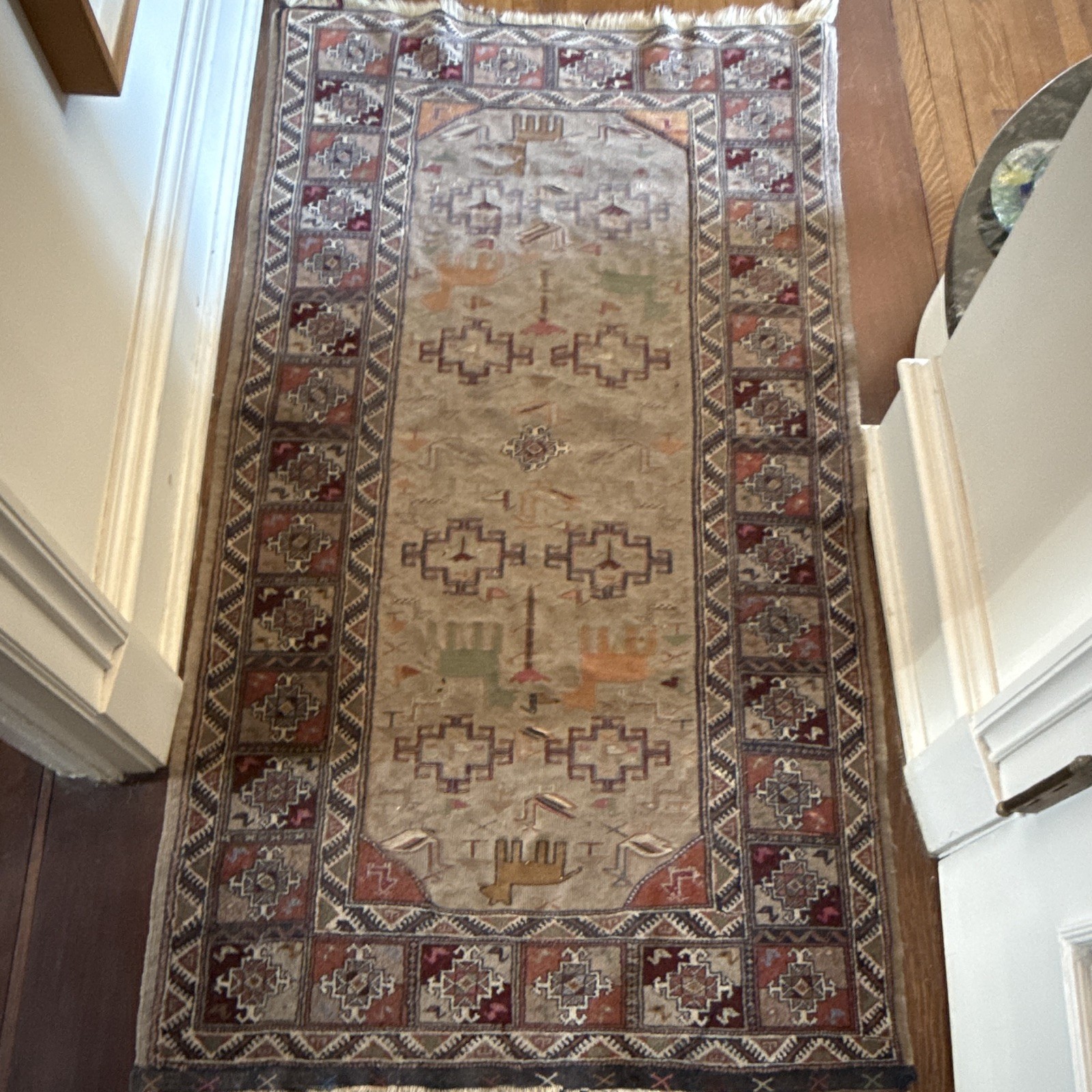 Vintage Hand Knotted Turkish Anatolian Wool Runner 3’3” x 6’3” Animal Motif Rug