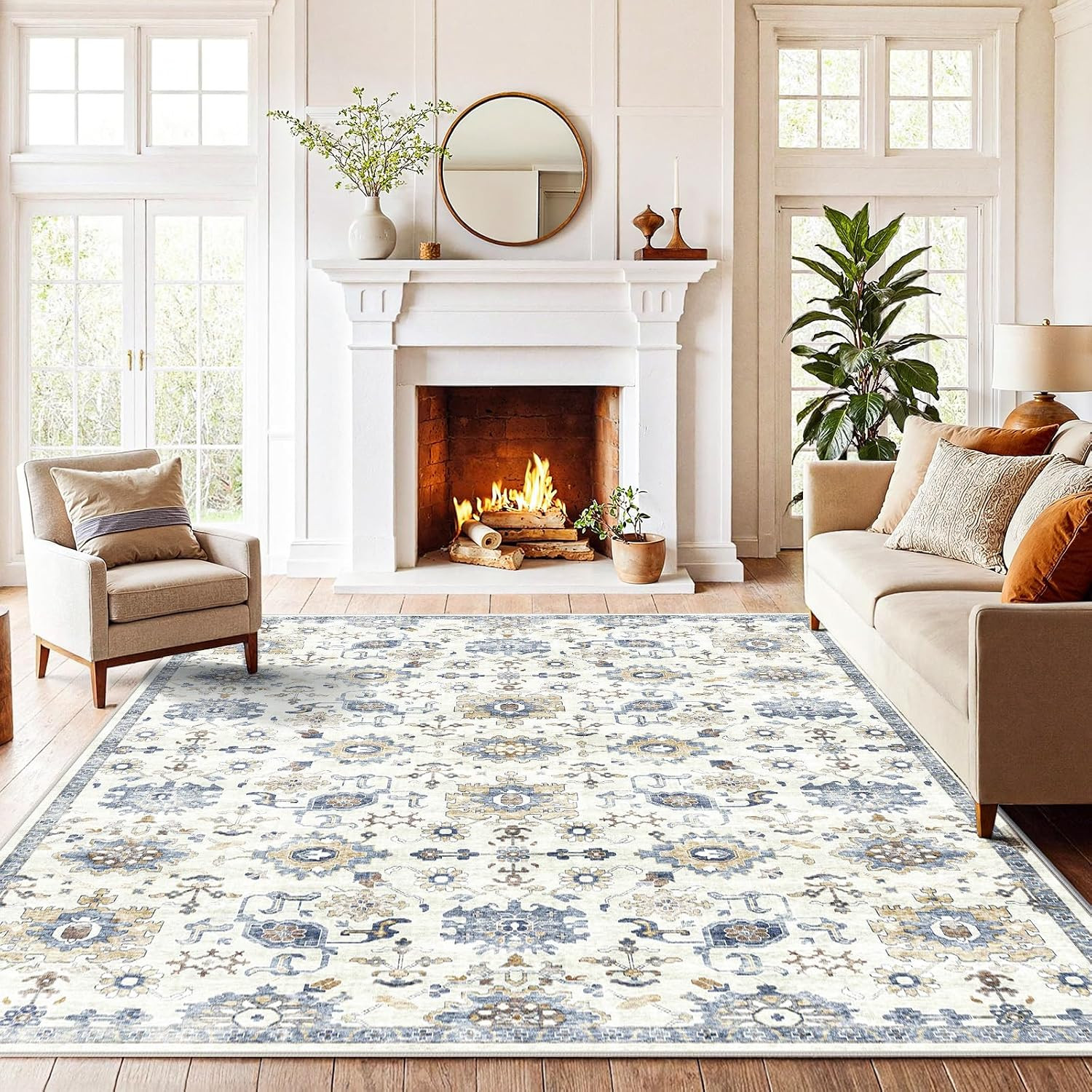 5X7 Area Rugs, Washable Living Room Rug Low-Profile with Non-Slip Backing & Dura