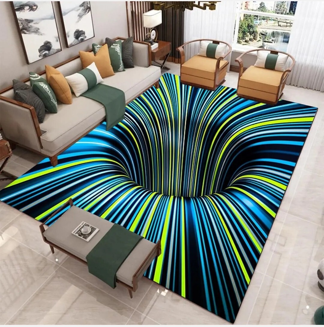 3D Effect Carpet Vortex Optical Illusion Floor Area Rug Abstract Geometric Mat