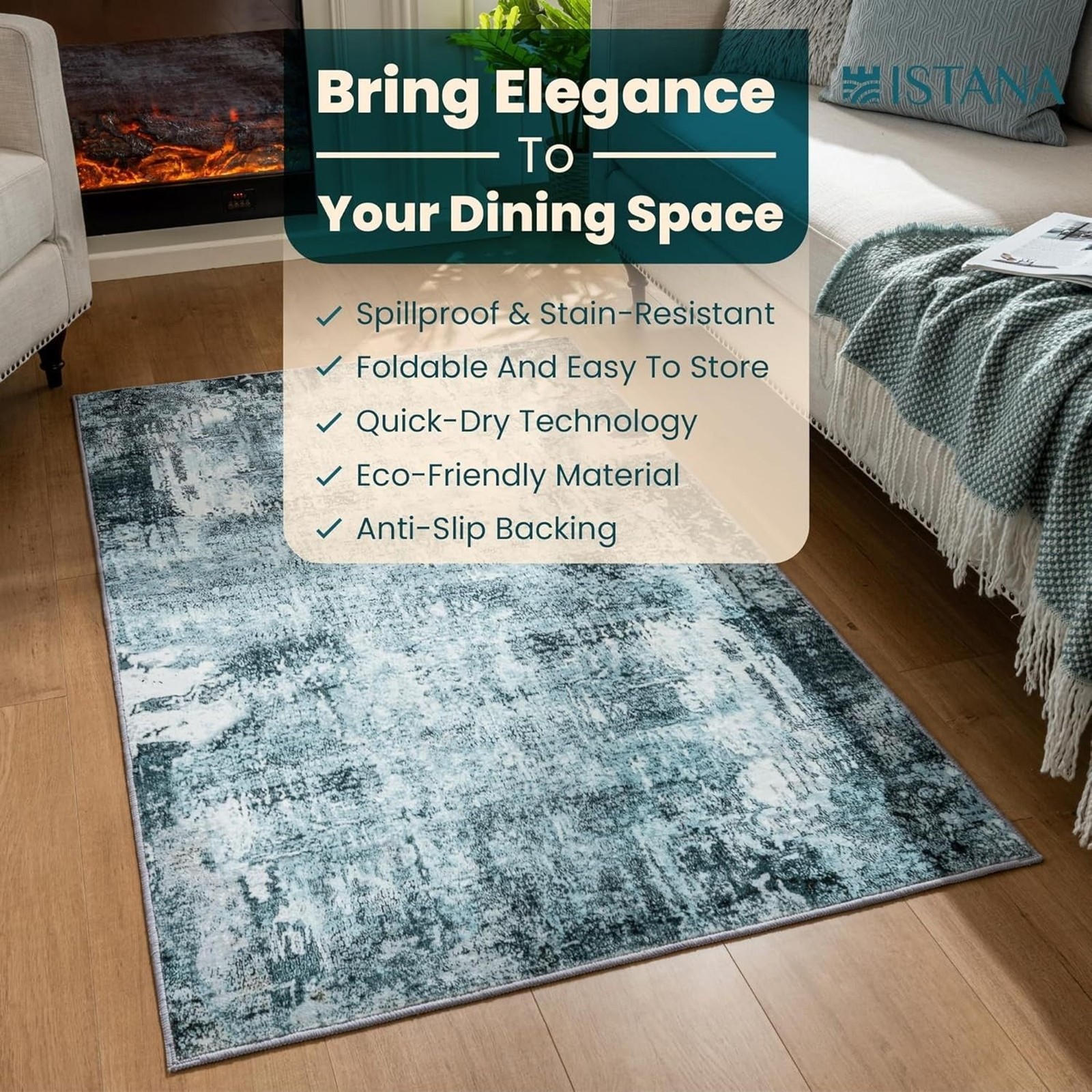 Istana 3×5 Area Rug – Blue Modern Rugs for Living Room 3×5 – Foldable Rugs for B