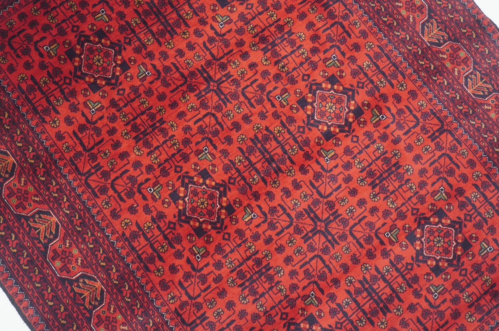 5×7 ft Red Afghan Hand Knotted Wool Oriental Rug
