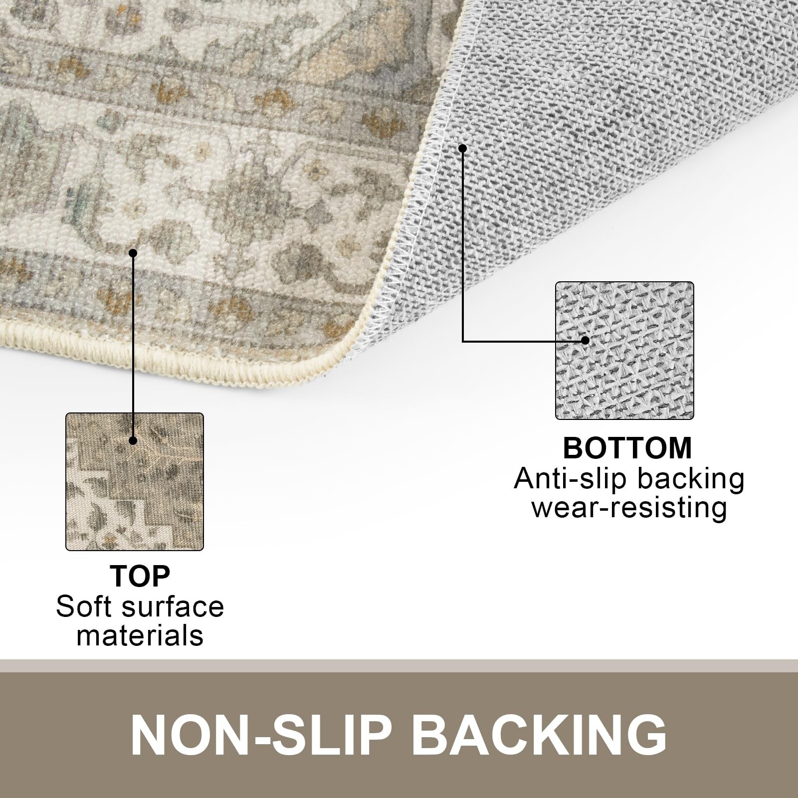 20×32 inch Washable Indoor Doormat Non-Slip Retro Entrance Rug Taupe
