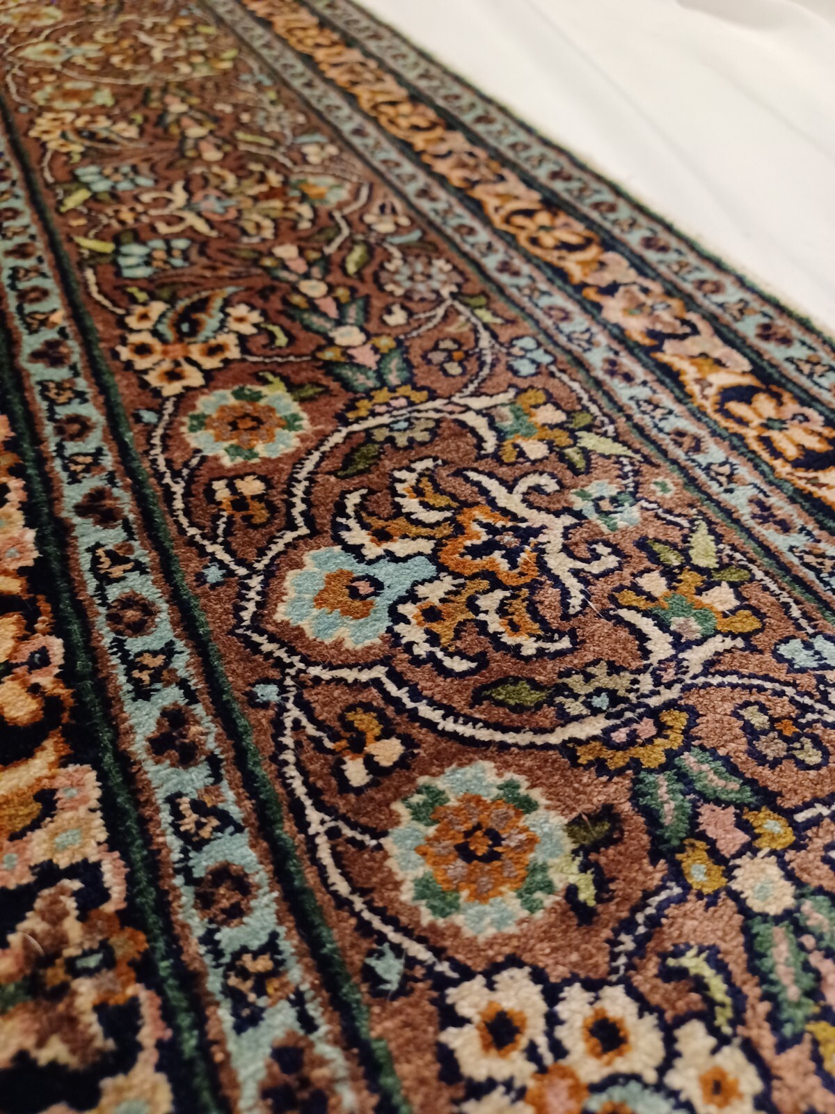 Fine Indian Silk Rug 1990s 4×6 Pastel Colors Traditional Floral & Birds Signed