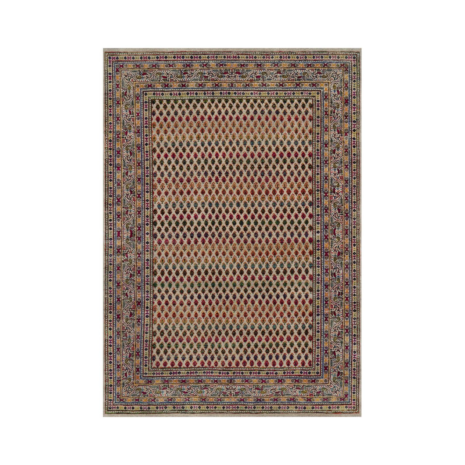 5’x7’1″ Colorful Repetitive Boteh Design Hand Knotted Wool & Sari Silk Rug 92600