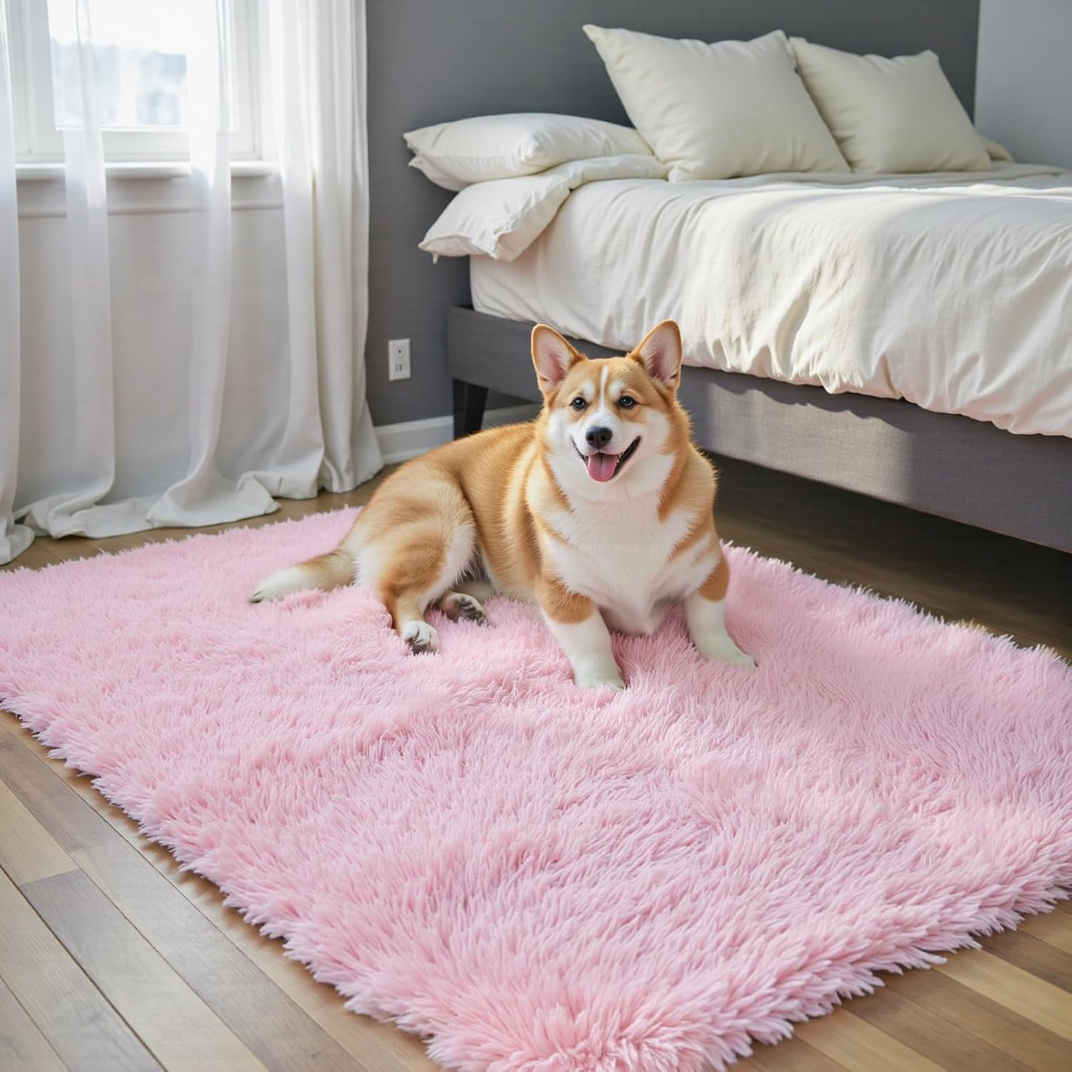 Small Rug Throw Rugs for Bedroom, Mini Area Rug, Fluffy Pink Carpet, Affordable