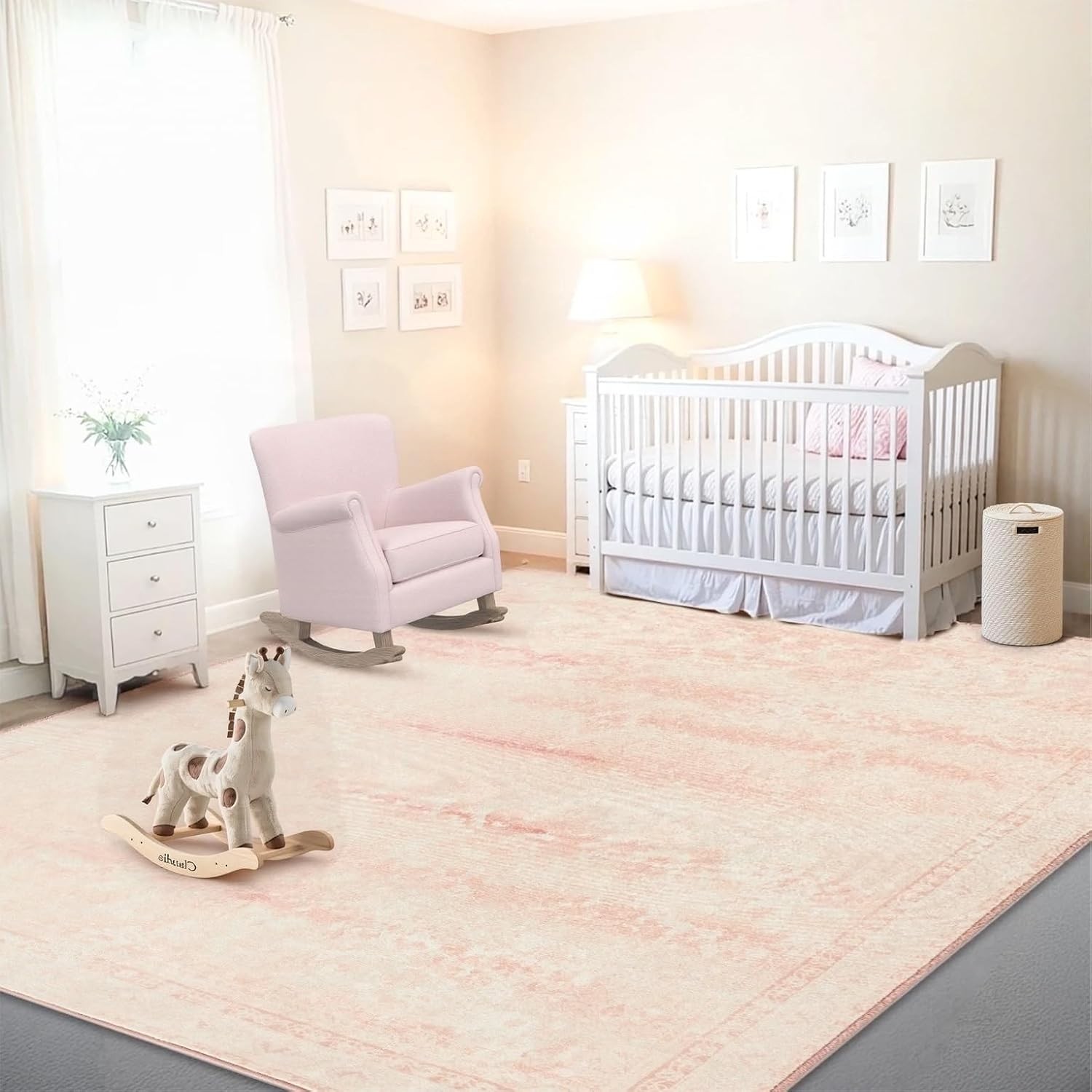 9 x 12 Area Rug for Living Room/Bedroom, Foldable Stain Resistant Washable, Pink