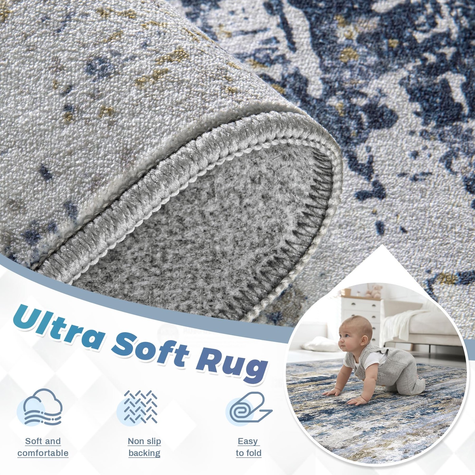 Area Rugs 8×10 for Living Room: Washable Rug Modern Abstract Neutral Soft Non…