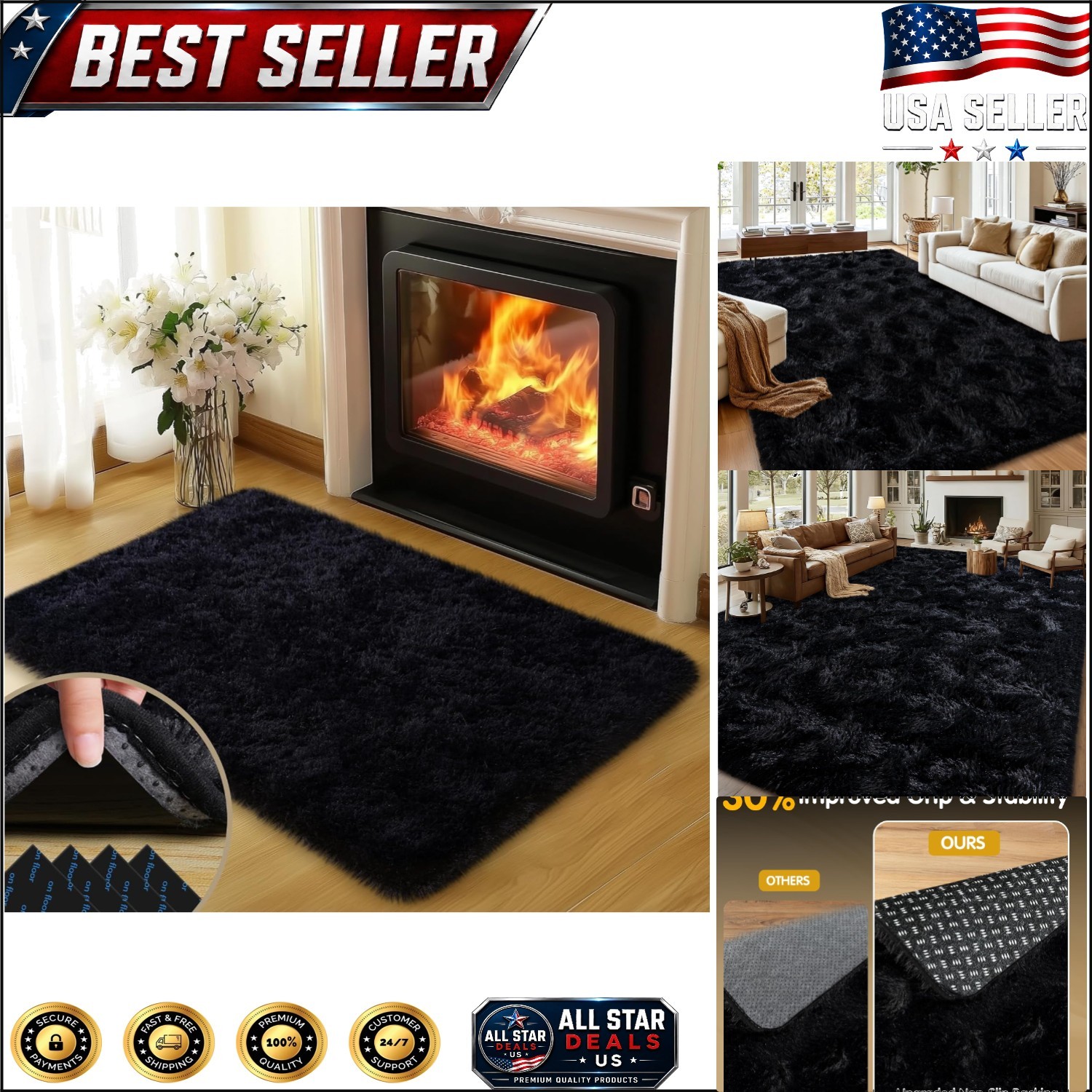 Luxurious Black 2×3 Feet Plush Shag Area Rug – Perfect for Cozy Living Spaces