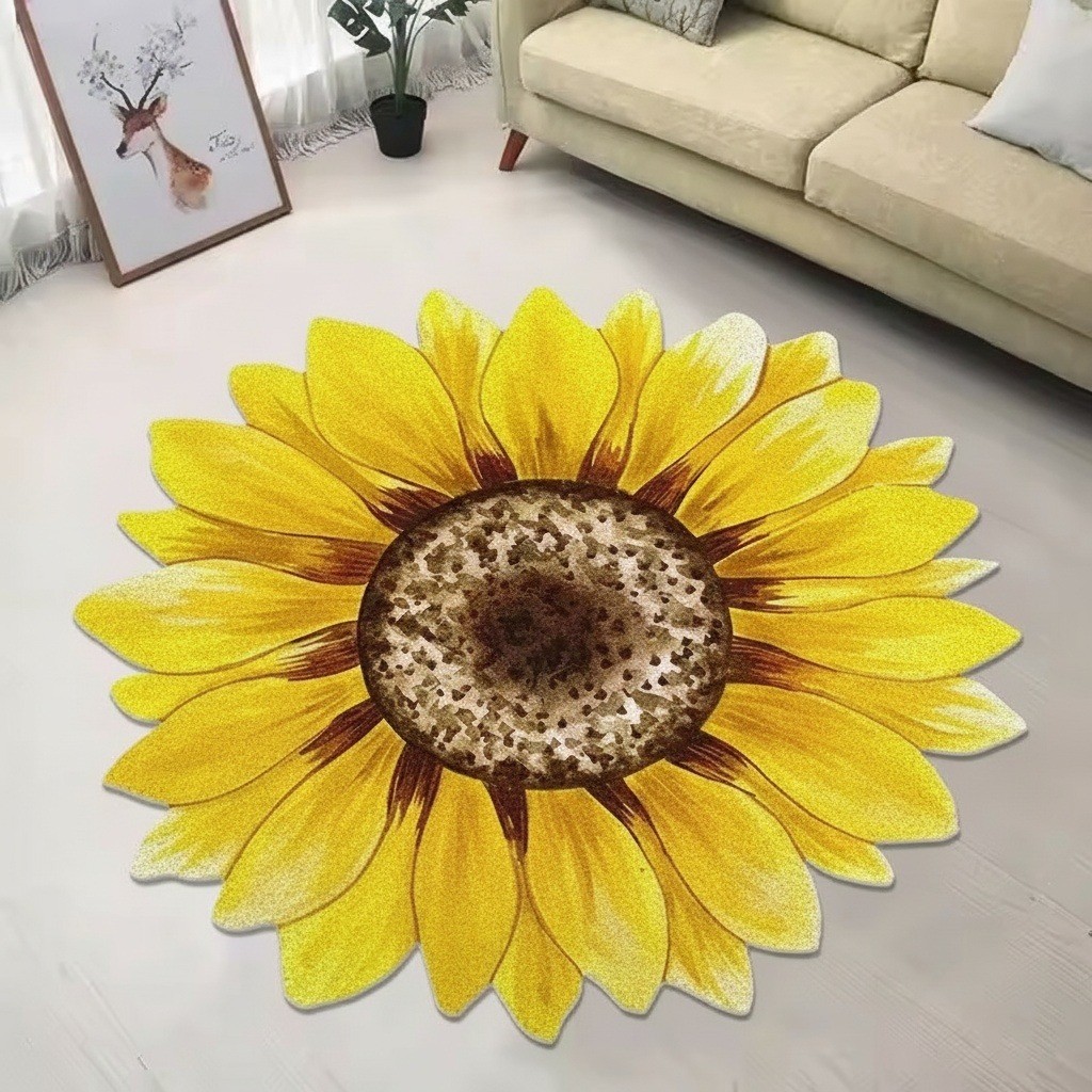 Irregular Sunflower Carpet 46 in, Soft Floral Area Rug for Living Room, Bedroom