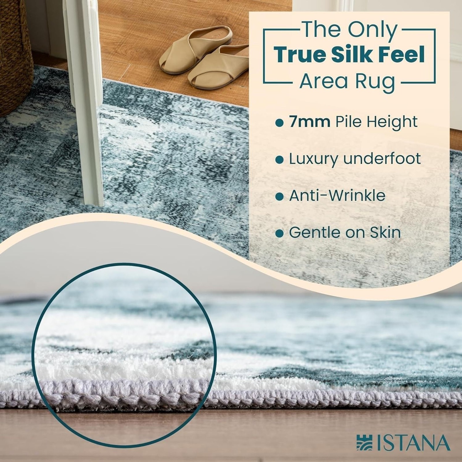 Istana 3×5 Area Rug – Blue Modern Rugs for Living Room 3×5 – Foldable Rugs for B
