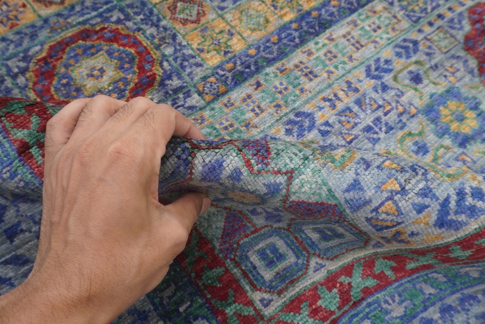 5×7 ft Blue Mamluk Afghan Hand Knotted Wool Medallion Rug