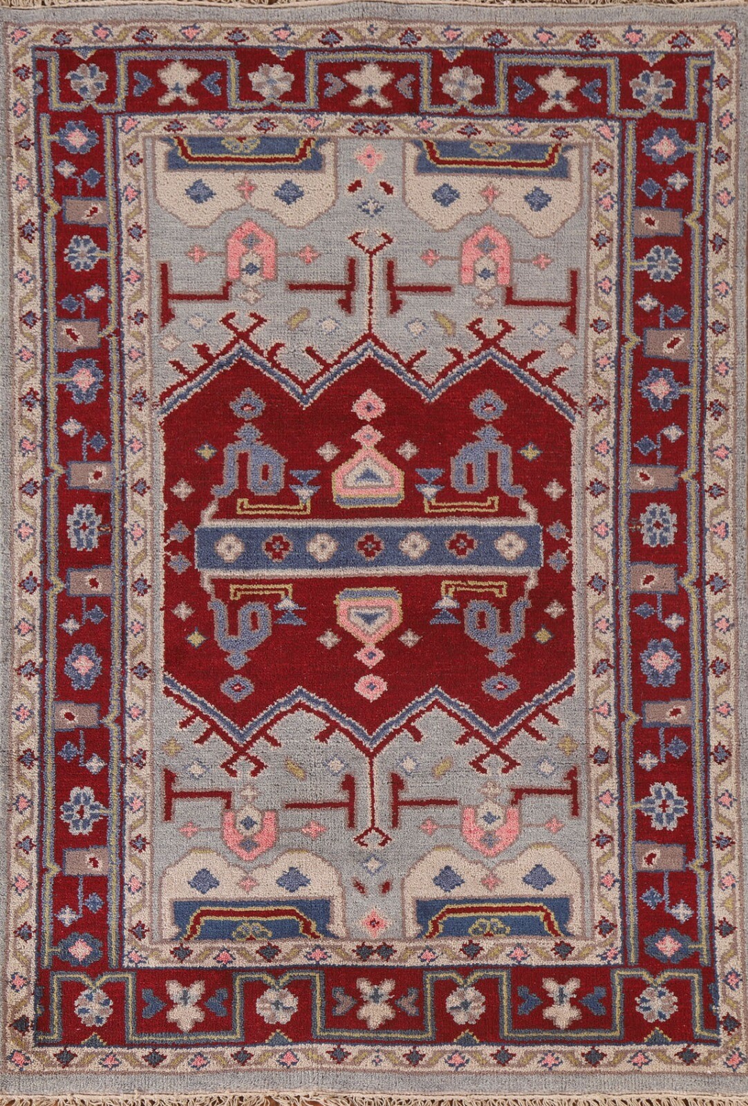 Wool Rug 4×6 ft.Gray/Red Heriz Serapi Oriental Handmade Floral Home Décor Carpet