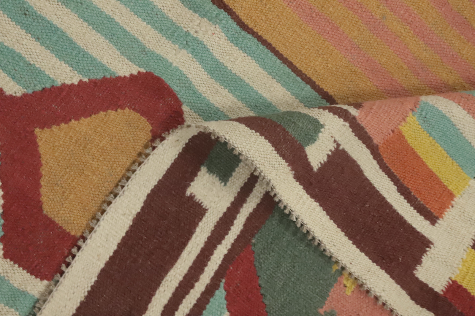 Multi-Color Kilim Square Area Rug 7×7 Ft Hand-Woven Oriental Striped Wool Carpet