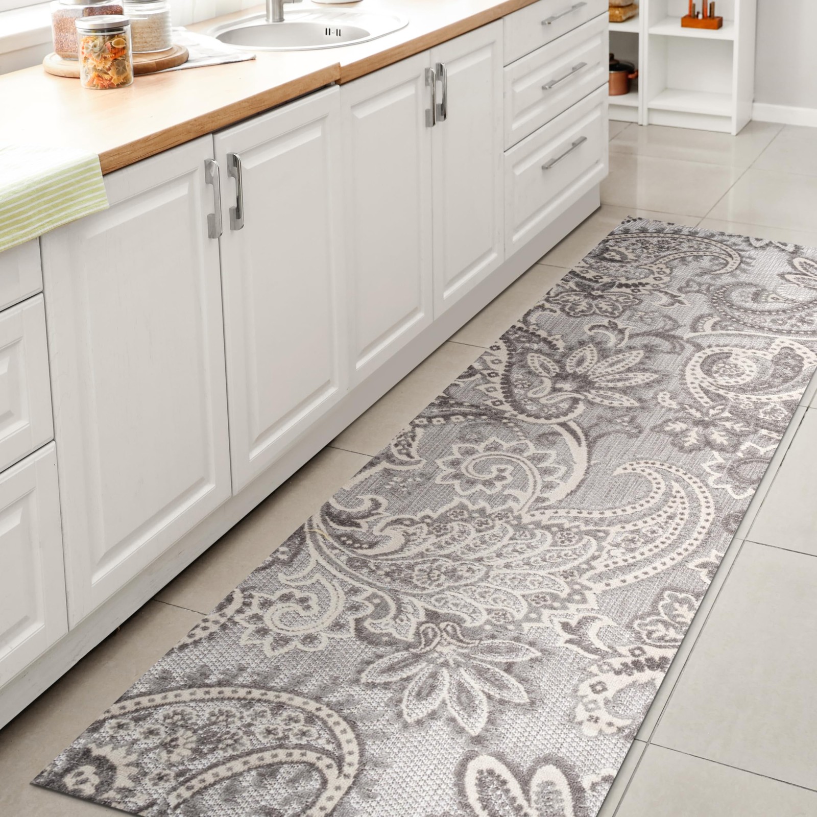 Paisley High-Low Indoor Outdoor Runner Rug 2X10 Light Gray/Ivory, Gordes for …