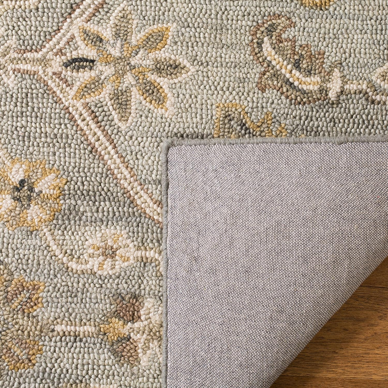 Blossom Collection 6′ Round Handmade Wool Area Rug in Slate/Beige