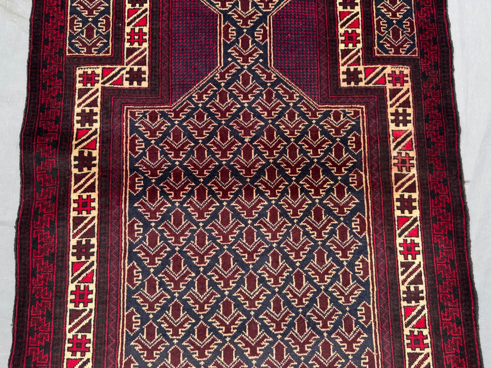 3’1 x 5’5 Ft Afghan Baluchi Handmade Deep Red Rug – Geometric Tribal Wool Carpet