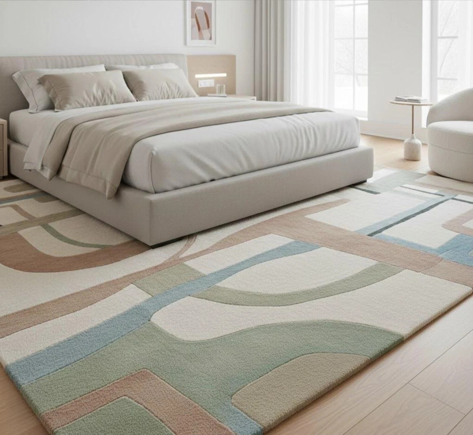 New Handmade Abstract Multicolor Hand-Tufted Modern Wool Area Rug Design Carpet