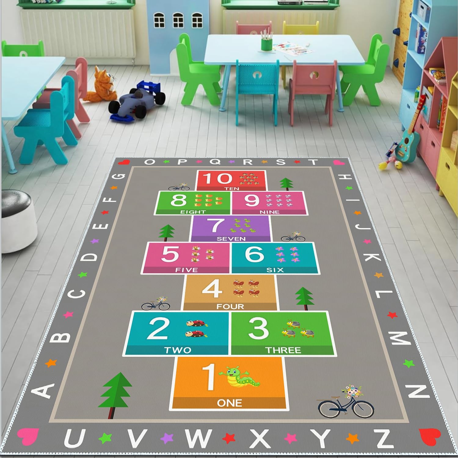 Hopscotch Play Rug 31×47 In, ABC Alphabet Number Educational Carpet – Fun