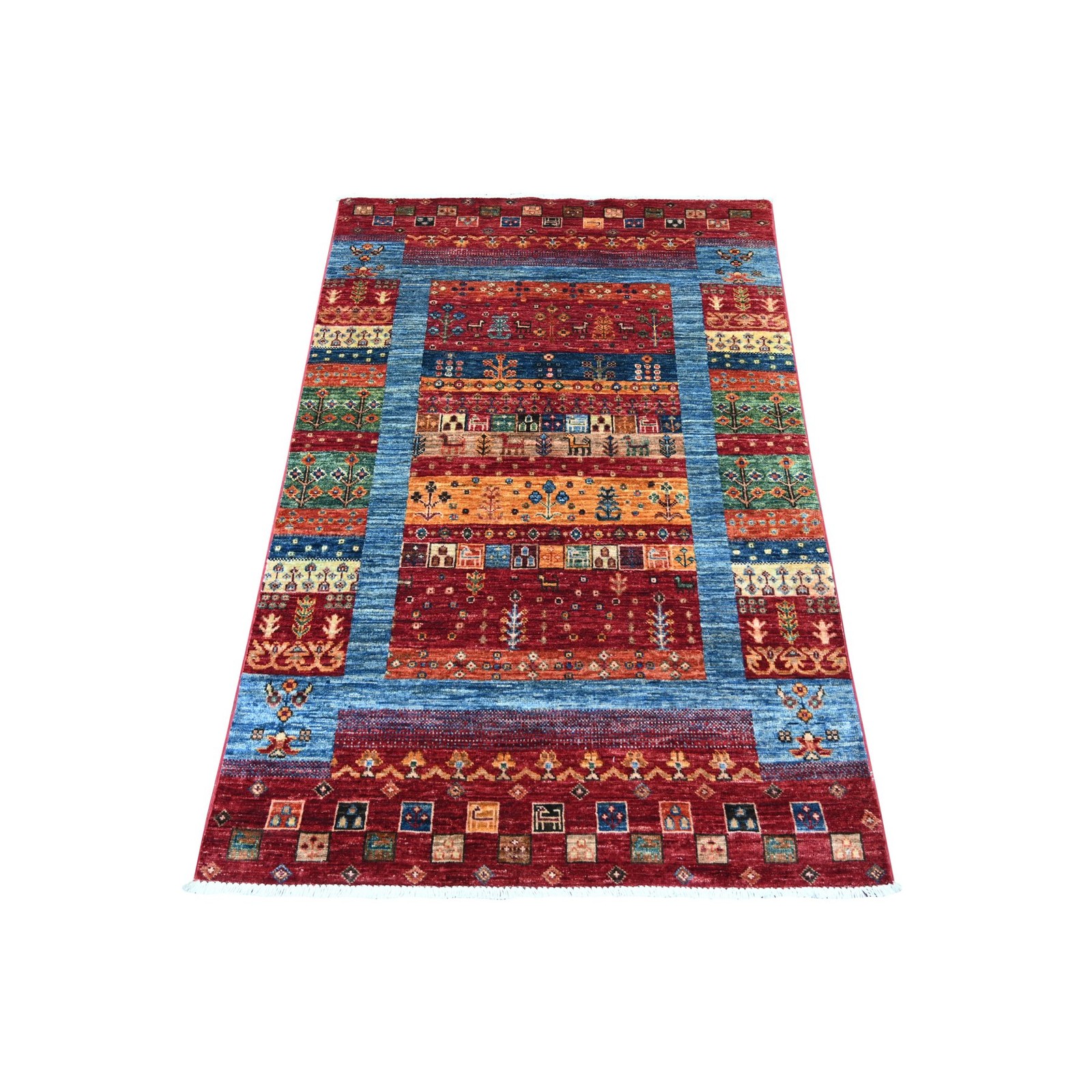 3’4″x5′ Red Kashkuli Animal Figurines Hand Knotted Pure Wool Rug 22582