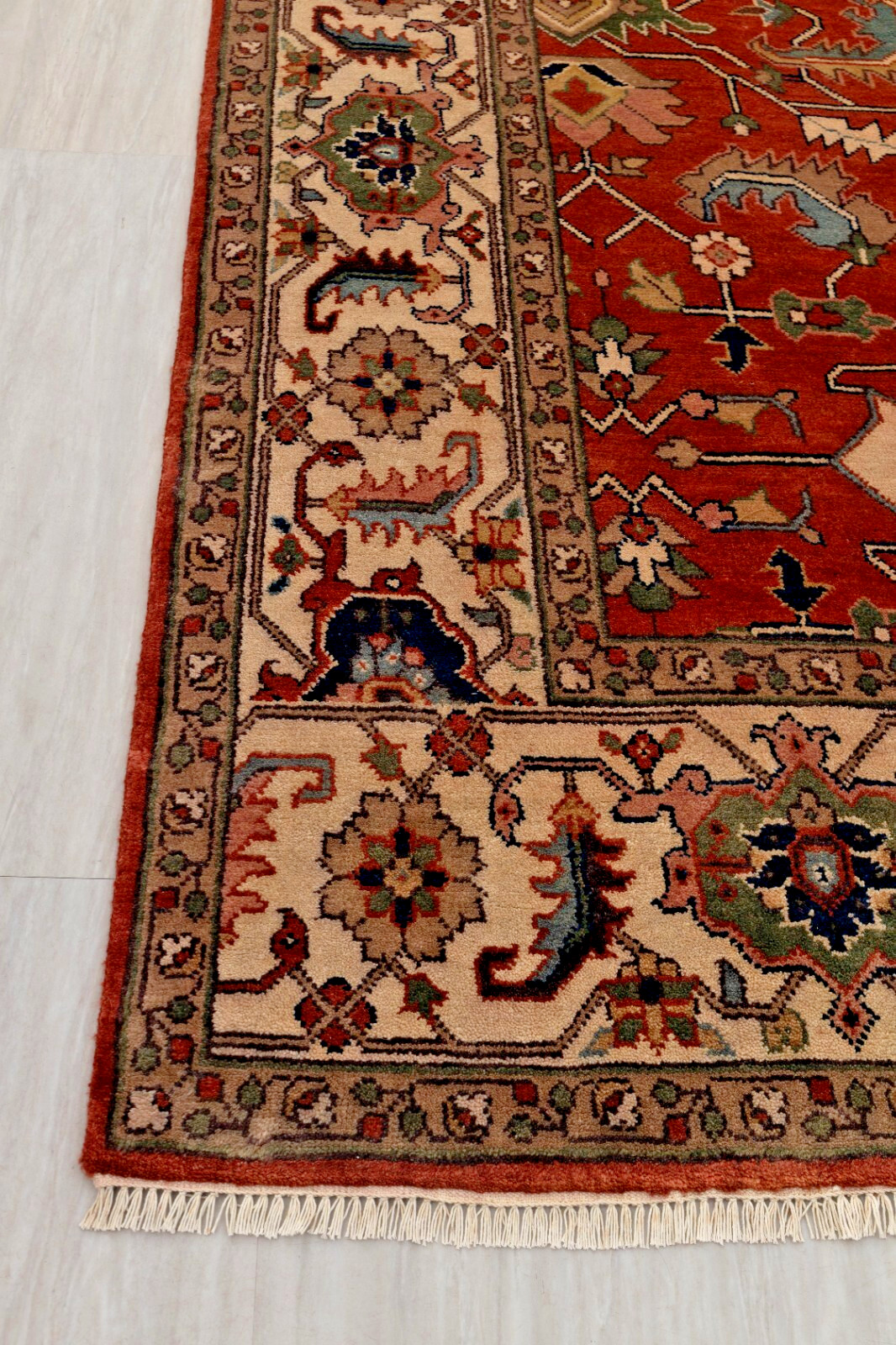 9×12 Traditional Look Rust Cream Fine Quality Weave Hand Knotted Living Room Rug