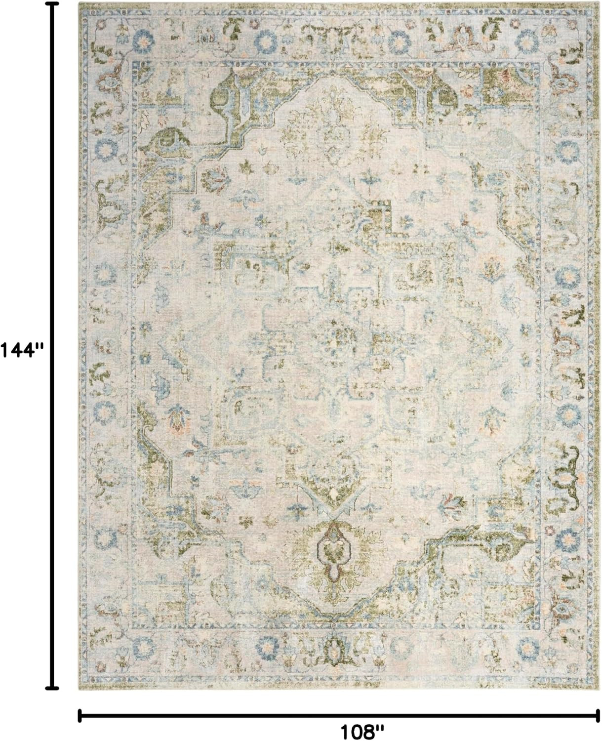Home Astra Machine Washable Blue Green 9′ X 12′ Area Rug – Easy Clean, Non Shedd