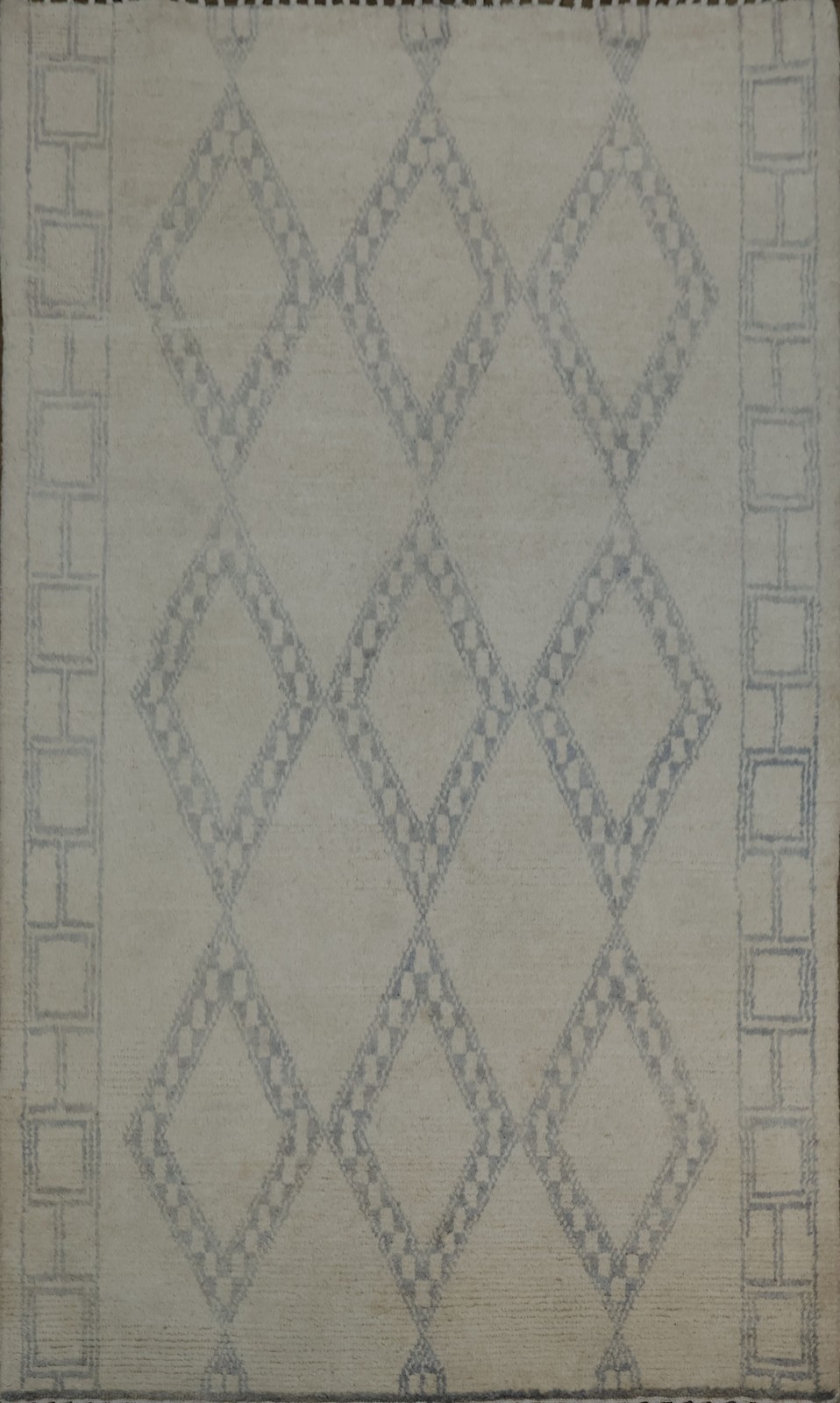 Gray and Beige Moroccan Area Rug 5×8 Ft Handmade Geometric Minimalist Carpet