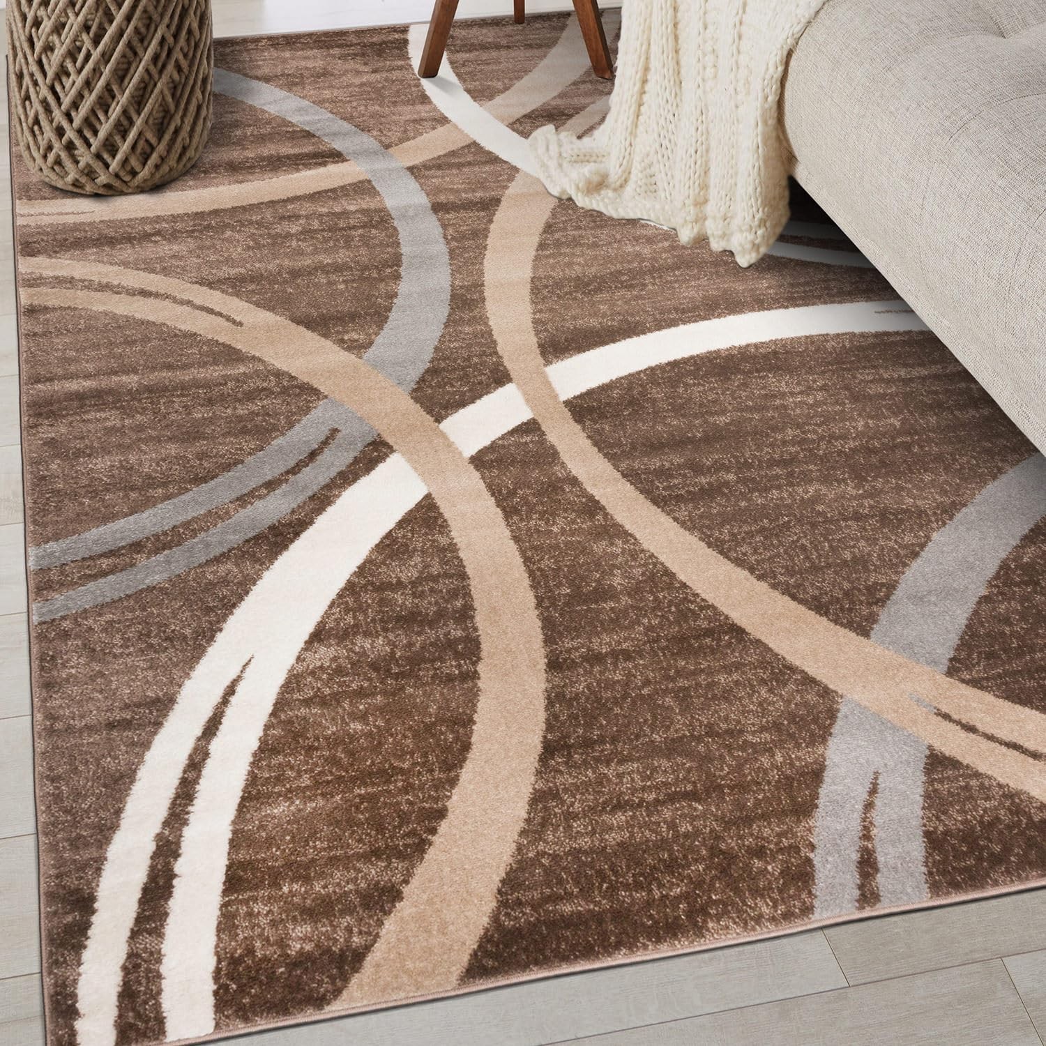 Modern Wavy Circles Design Area Rug 3’3 x 5′ Brown