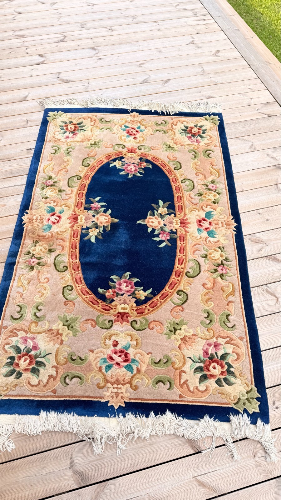 Chinese Aubusson Hand Knotted Wool Rug 4×6 Blue Floral Medallion 120×190 Unused