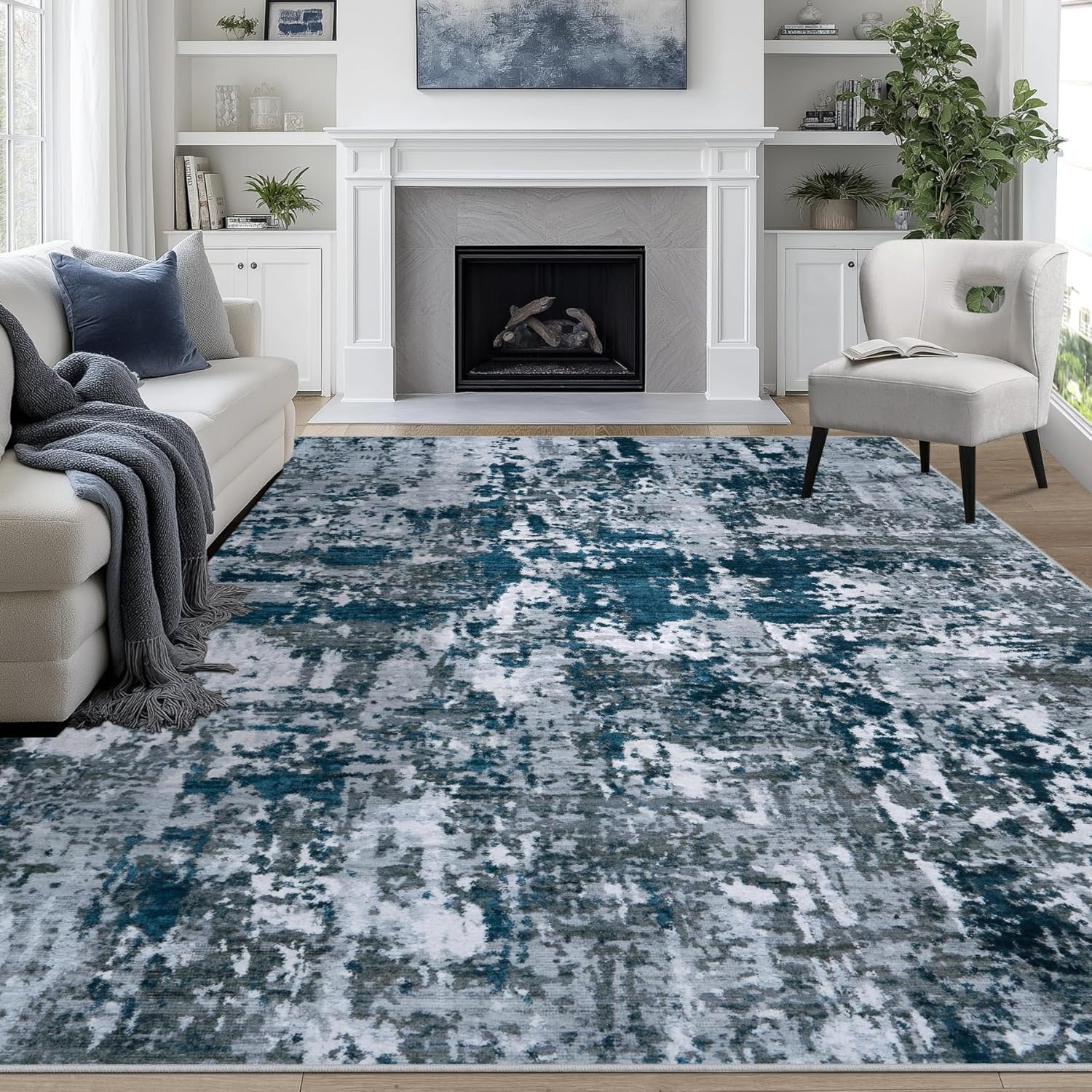 9X12 Washable Area Rug – Modern Abstract Non-Slip for Living Room & Office