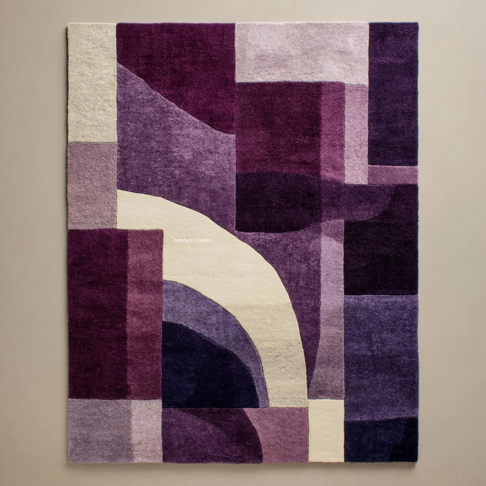 Plum Lavender Geometric Wool Rug | Modern Abstract Arch Statement Carpet 8×10