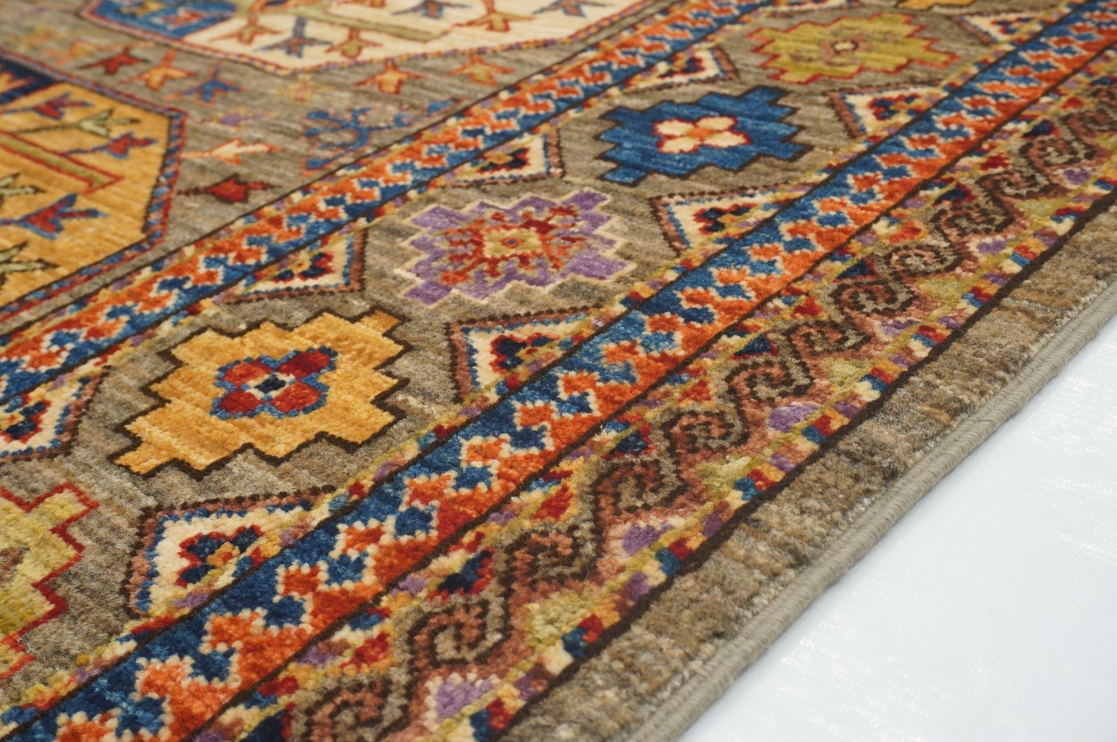 7×10 ft Taupe Gray Ersari Afghan Hand Knotted Wool Geometric Rug
