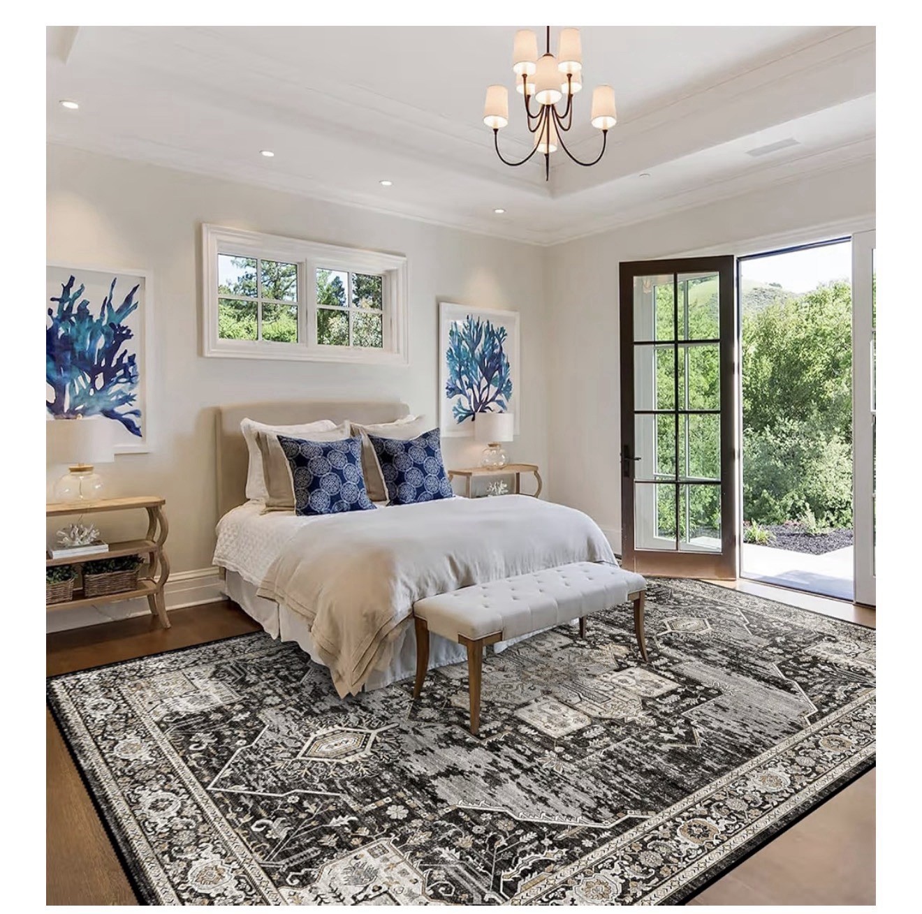 8×10 Washable Area Rug Vintage Black Non Slip Stain Resistant